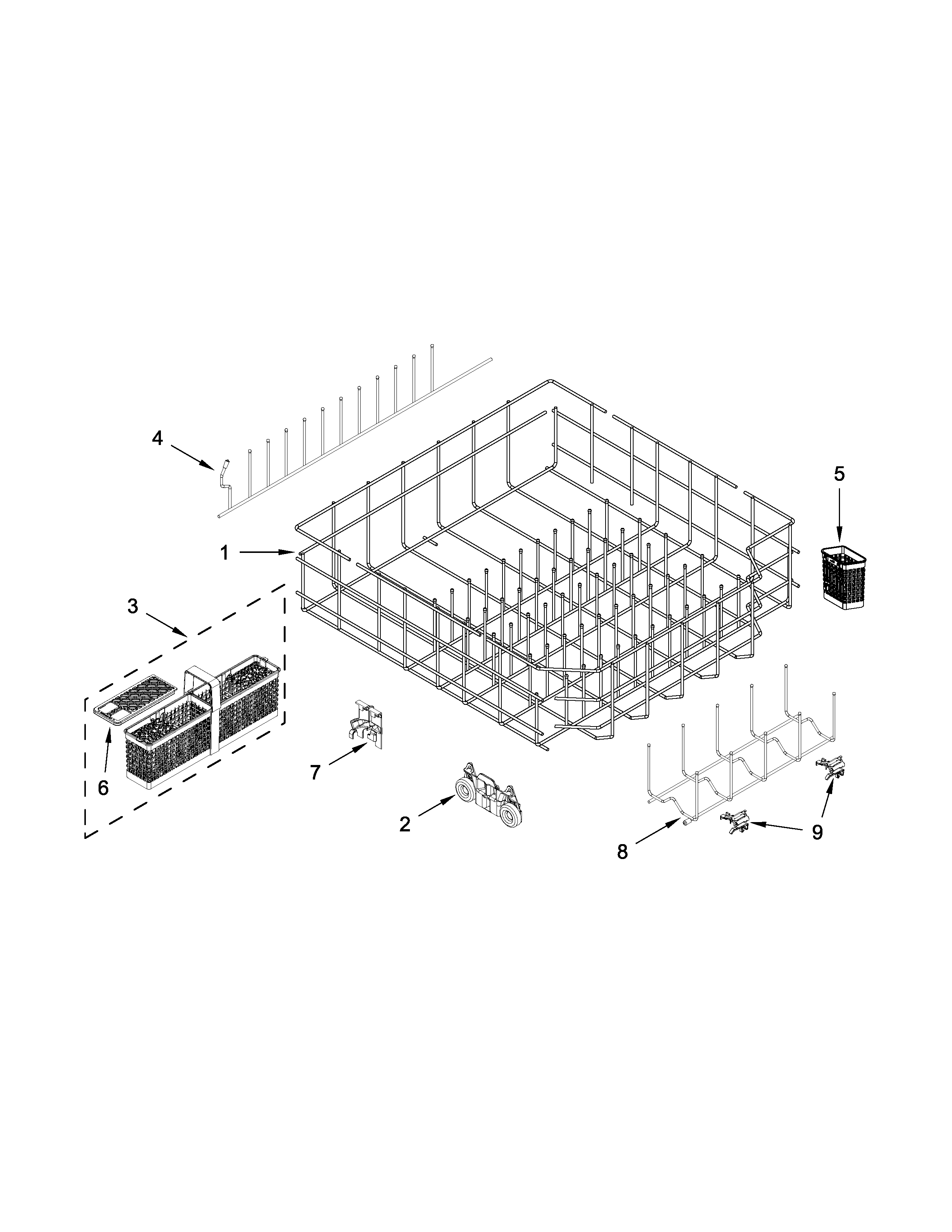 KitchenAid KDTE334DSS0 lower rack parts diagram