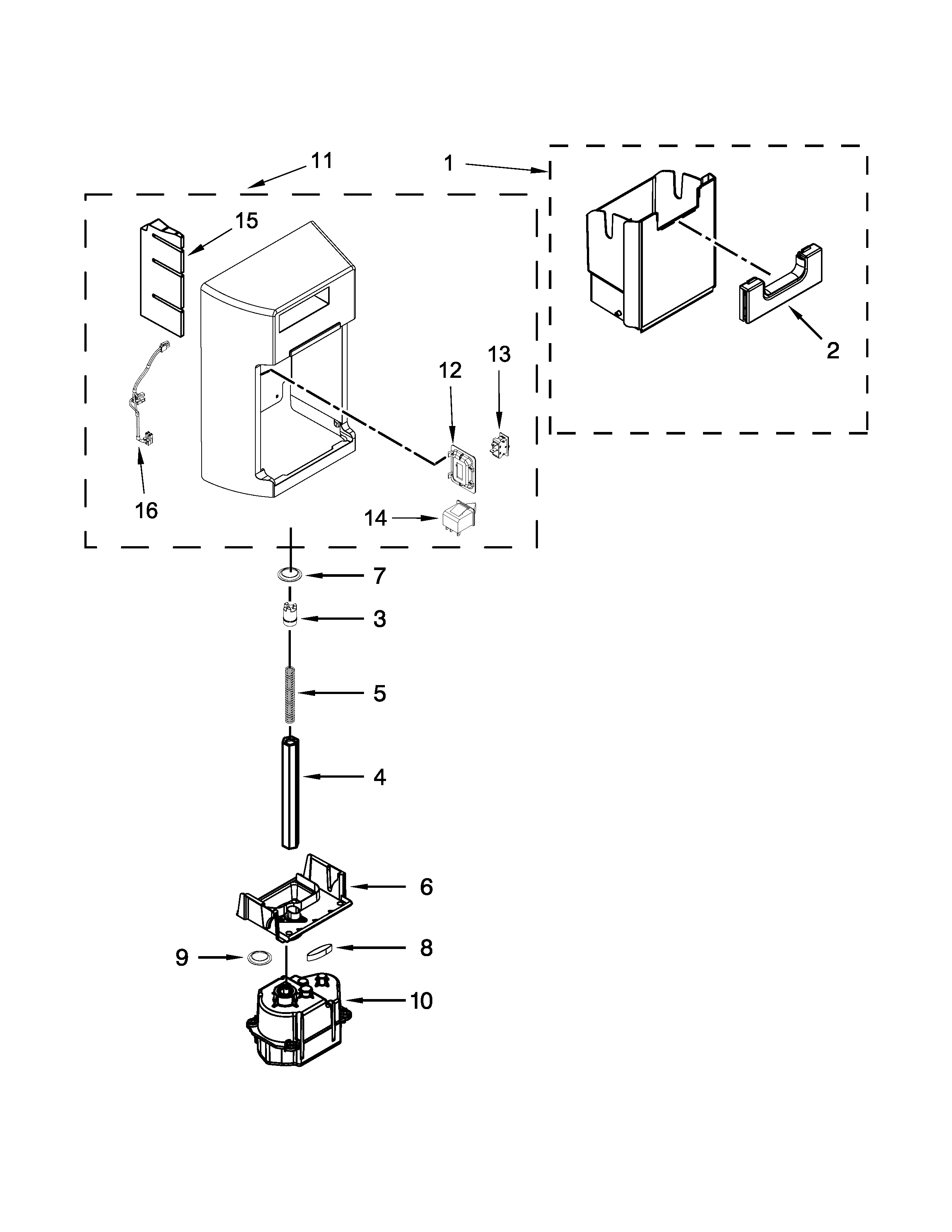 KitchenAid KRSC500ESS00 motor and ice container parts diagram
