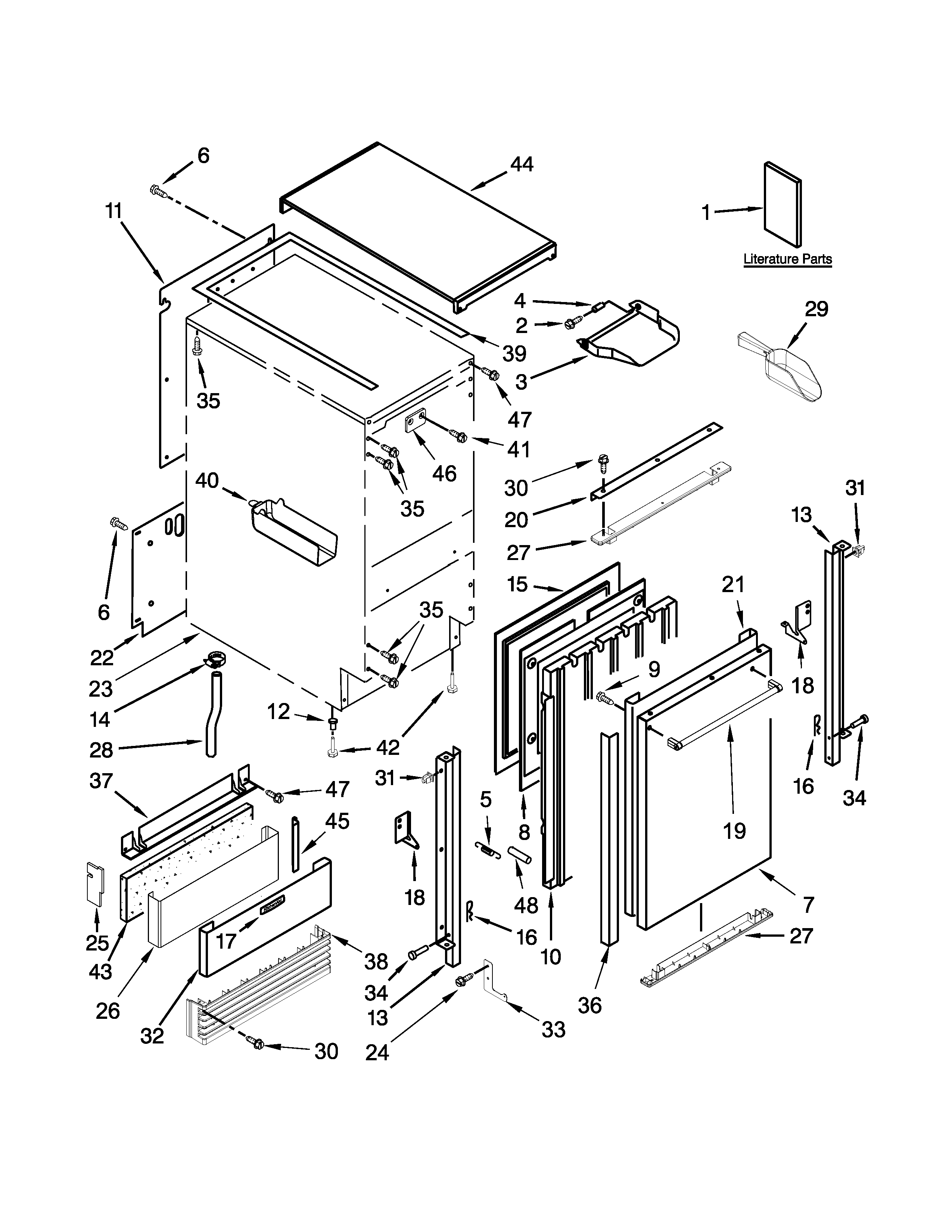 KitchenAid KUID308ESS0 cabinet, door and liner parts diagram