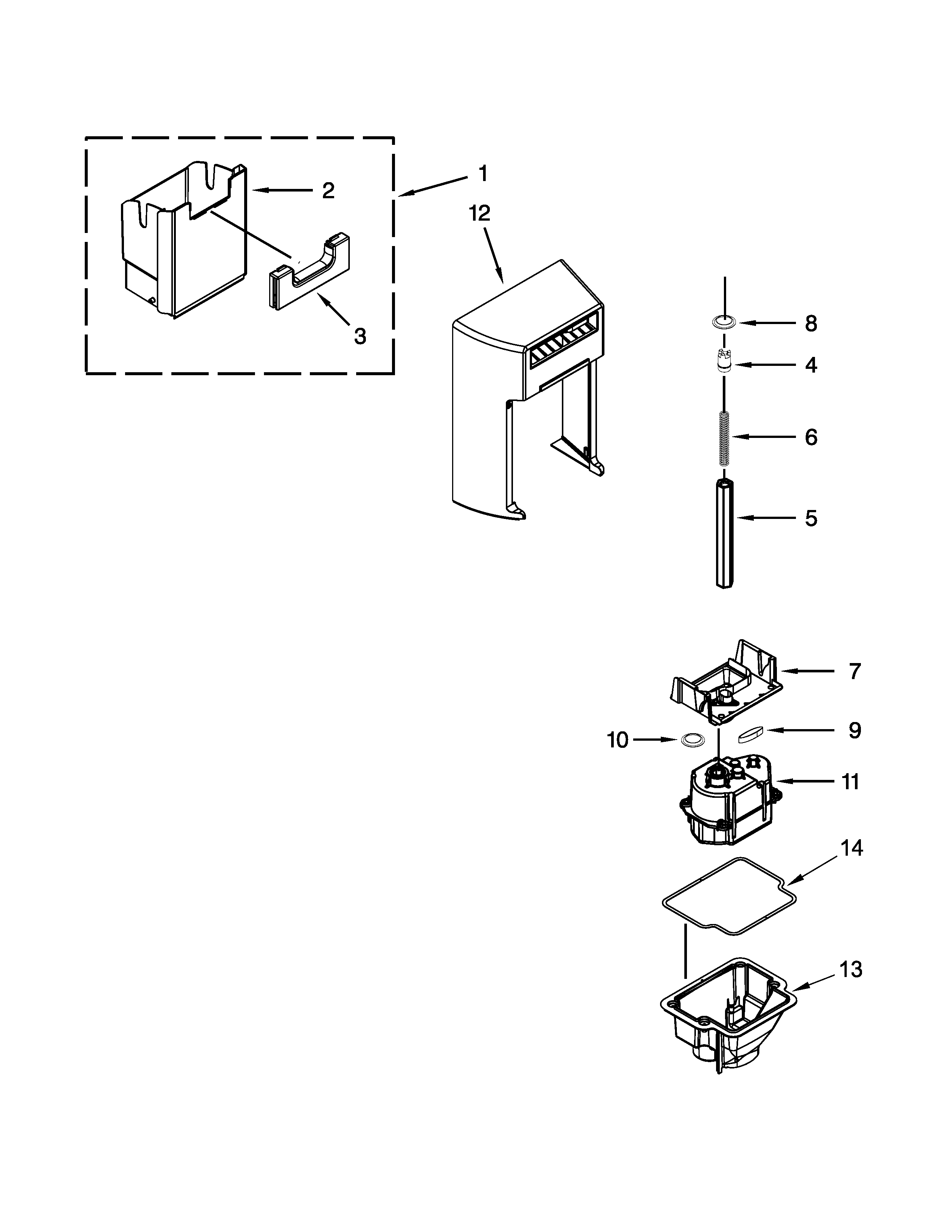 KitchenAid 7KSF26C6YY00 motor and ice container parts diagram