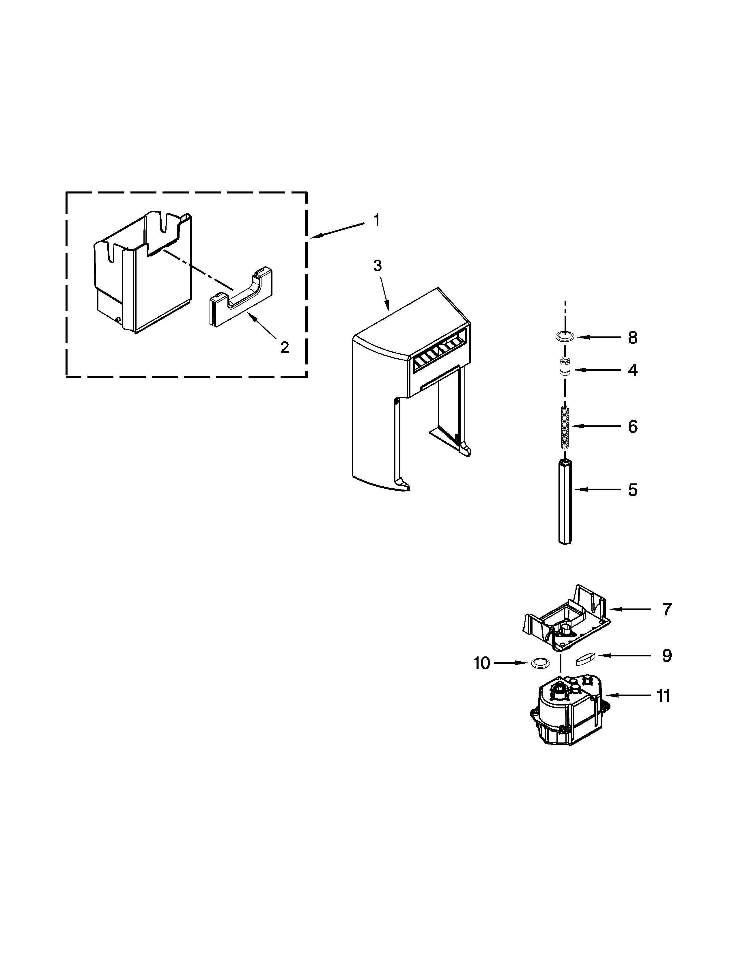 Jenn-Air JSC24C8EAM02 motor and ice container parts diagram