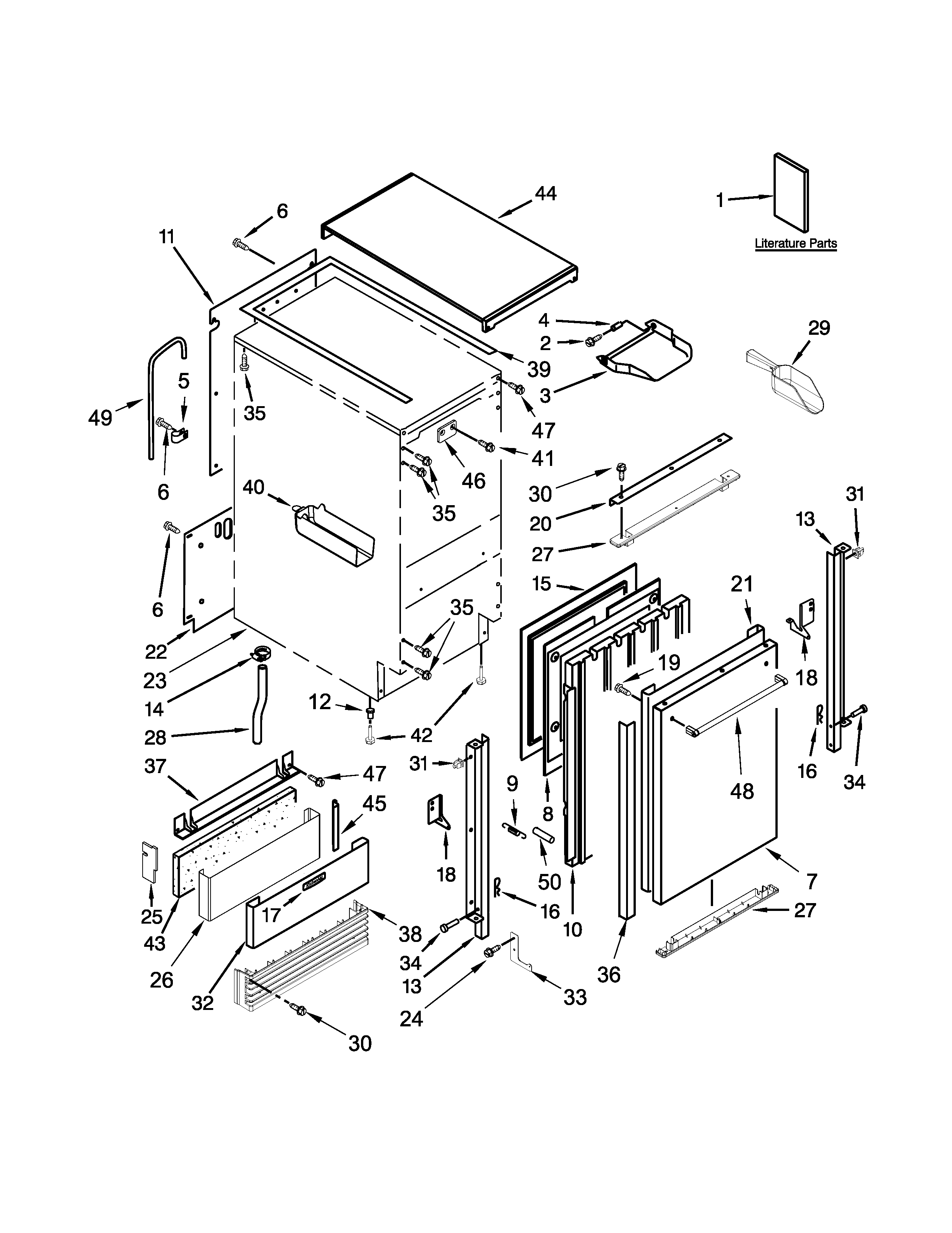 KitchenAid KUID508ESS0 cabinet, door and liner parts diagram
