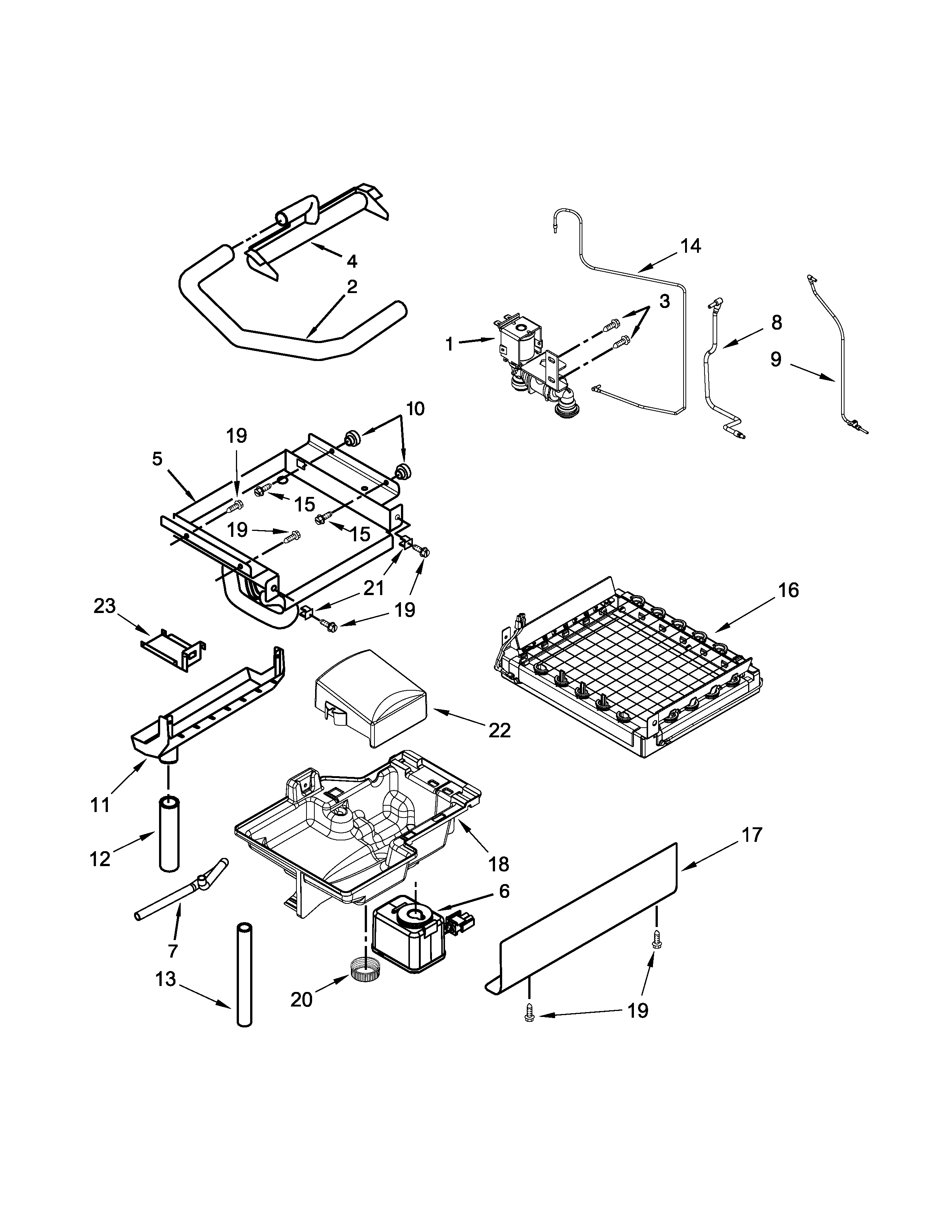 KitchenAid KUID508ESS0 evaporator, grid, and water parts diagram