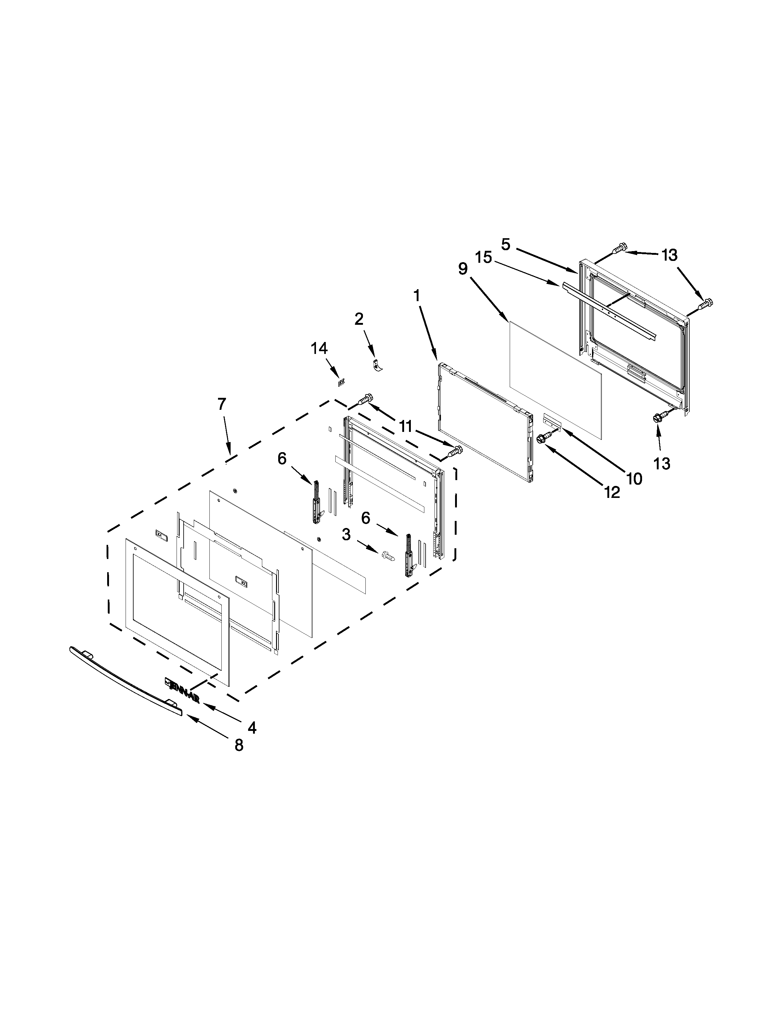 Jenn-Air JJW2830DS00 lower oven door parts diagram
