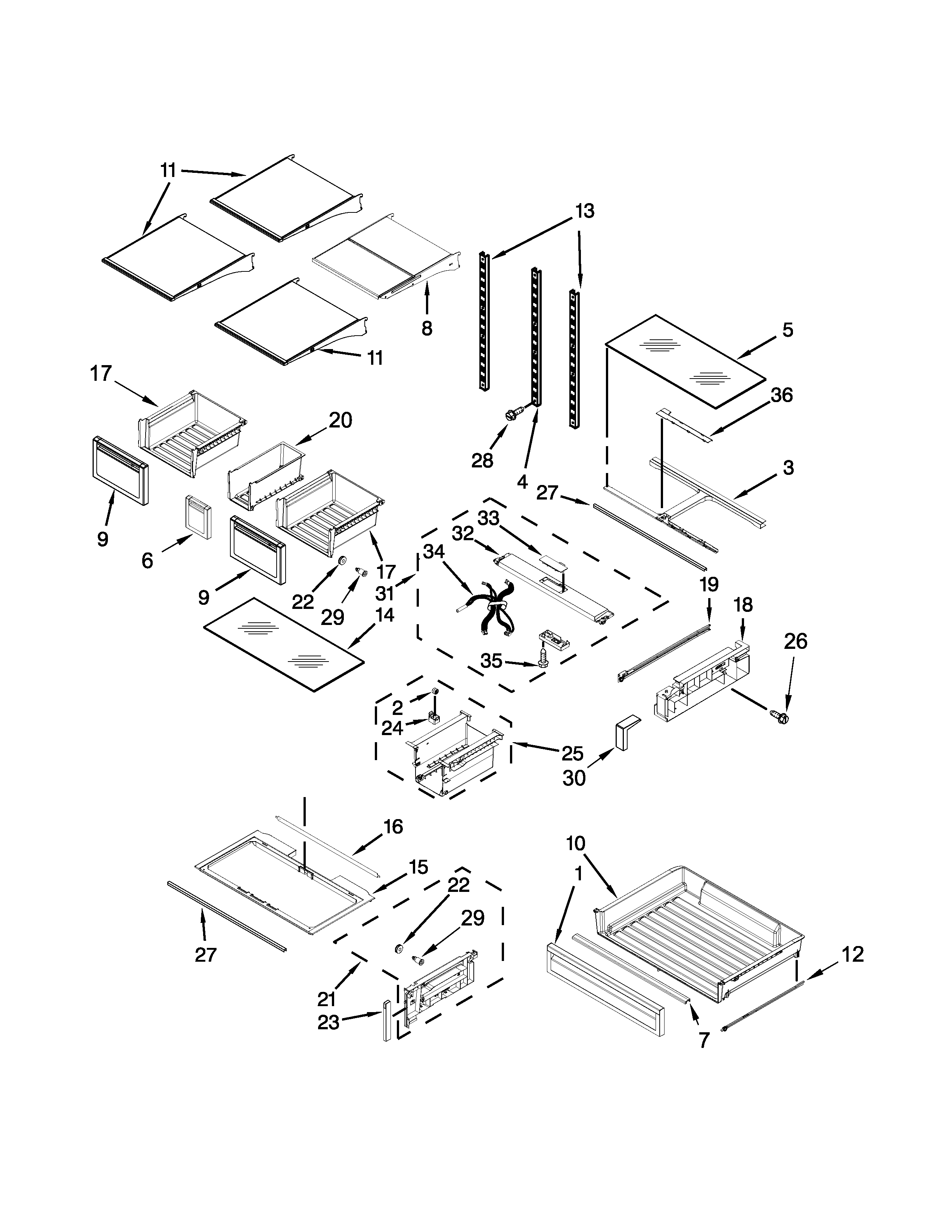 Whirlpool WRF757SDEM00 shelf parts diagram