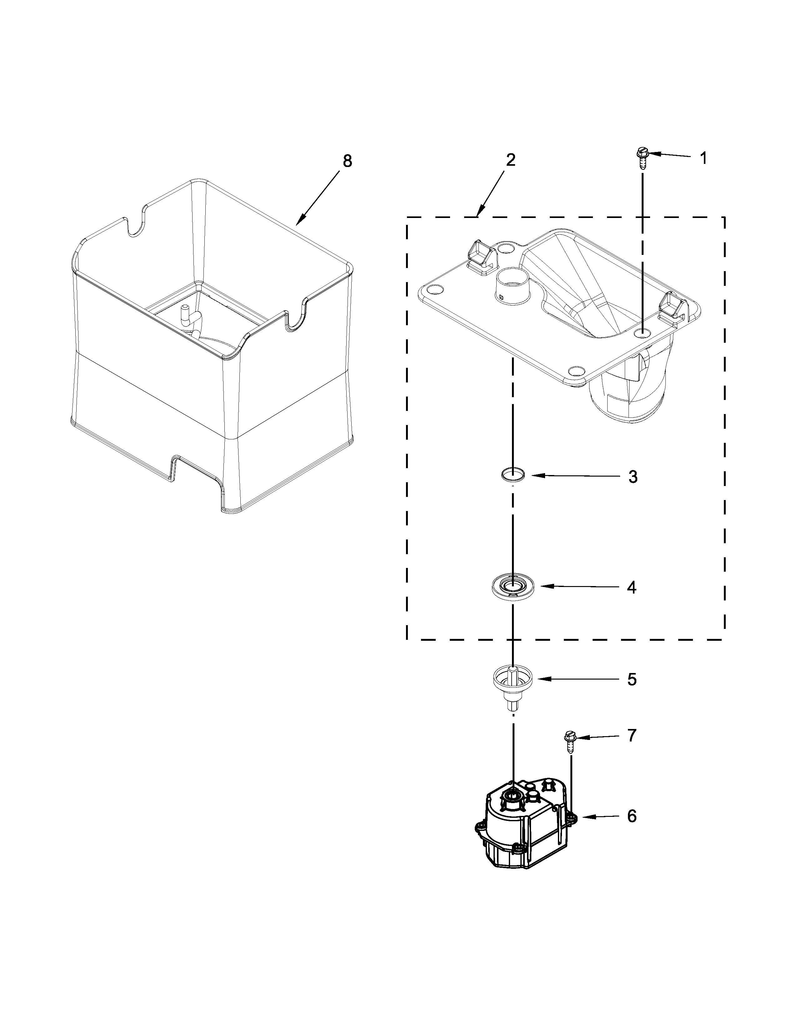 Whirlpool WRF757SDEM00 motor and ice container parts diagram