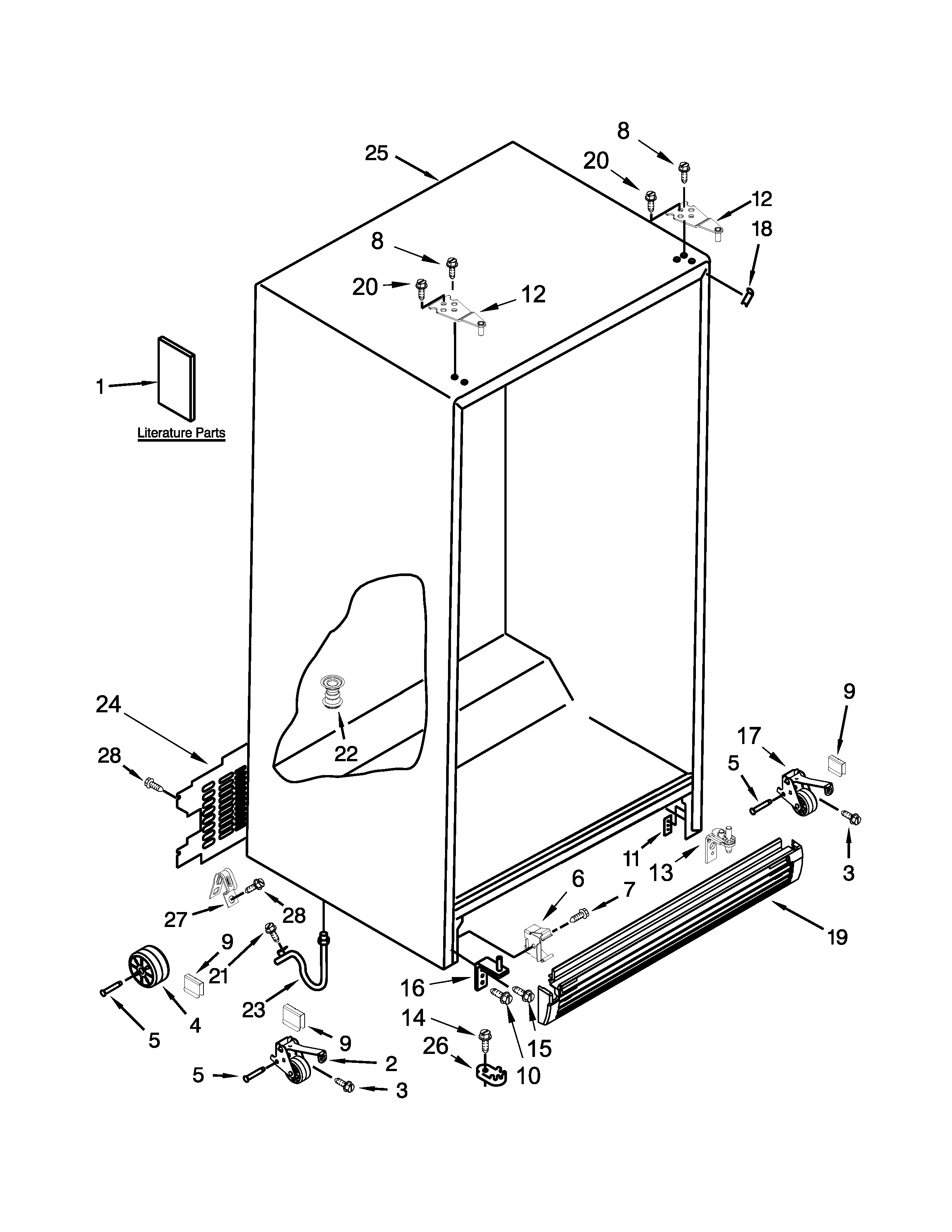 Whirlpool 8WRS25KNBF02 cabinet parts diagram