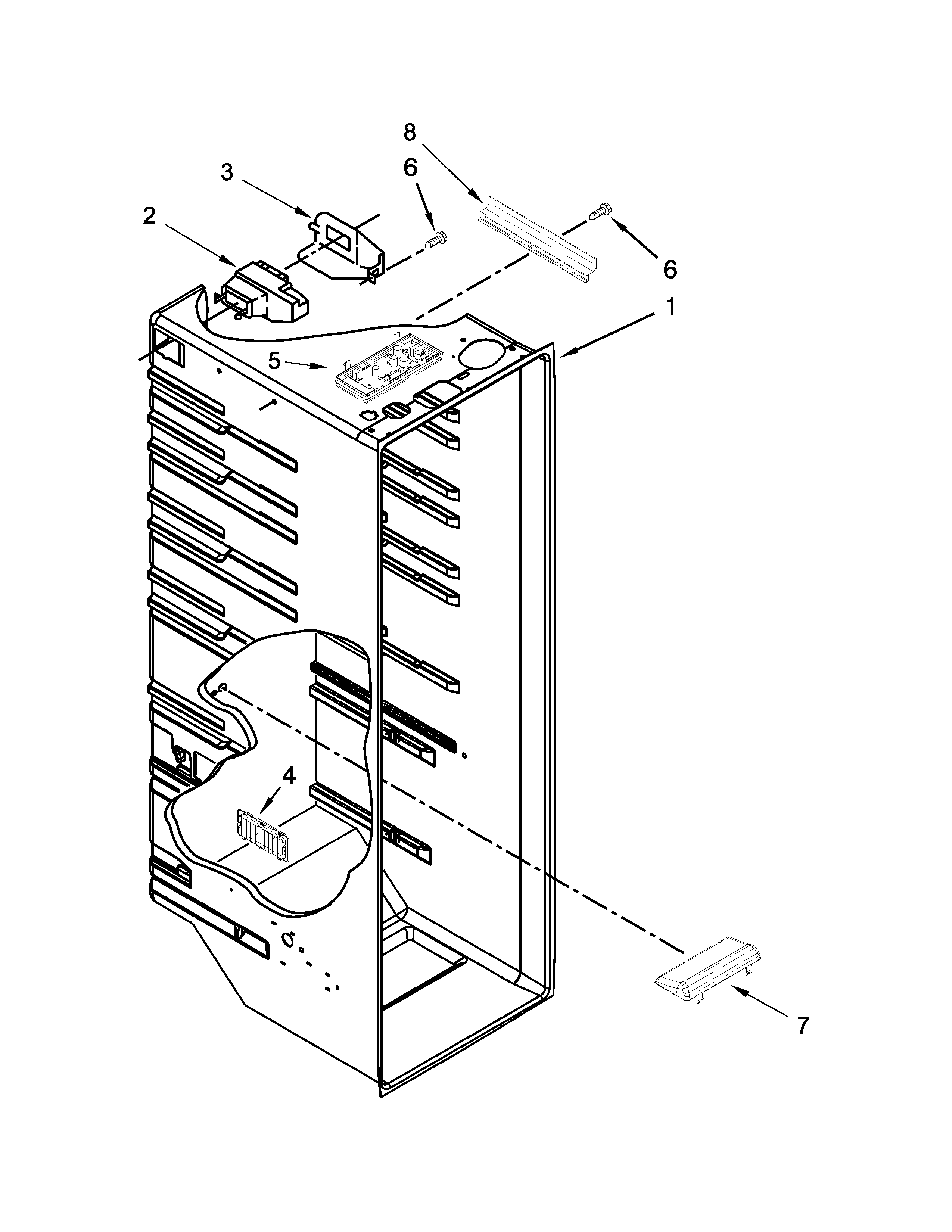 Whirlpool 8WRS25KNBF02 refrigerator liner parts diagram