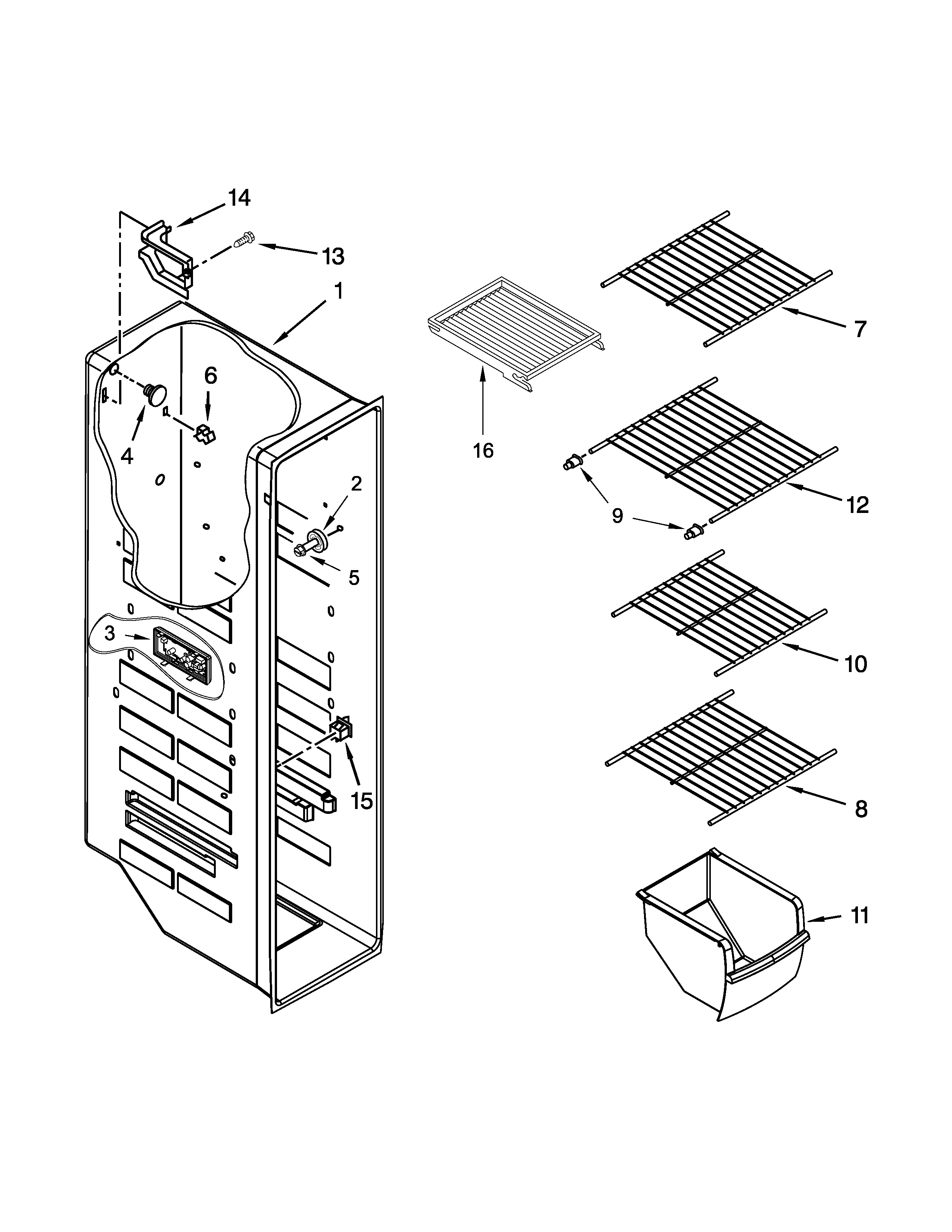 Whirlpool 8WRS25KNBF02 freezer liner parts diagram