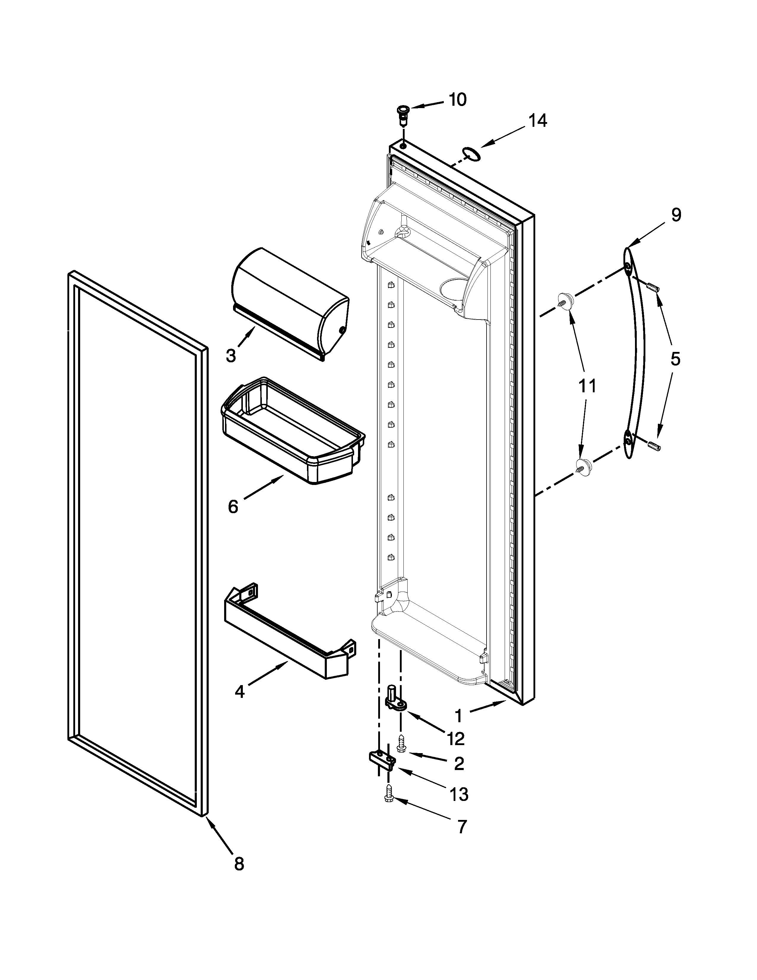 Whirlpool 8WRS25KNBF02 refrigerator door parts diagram