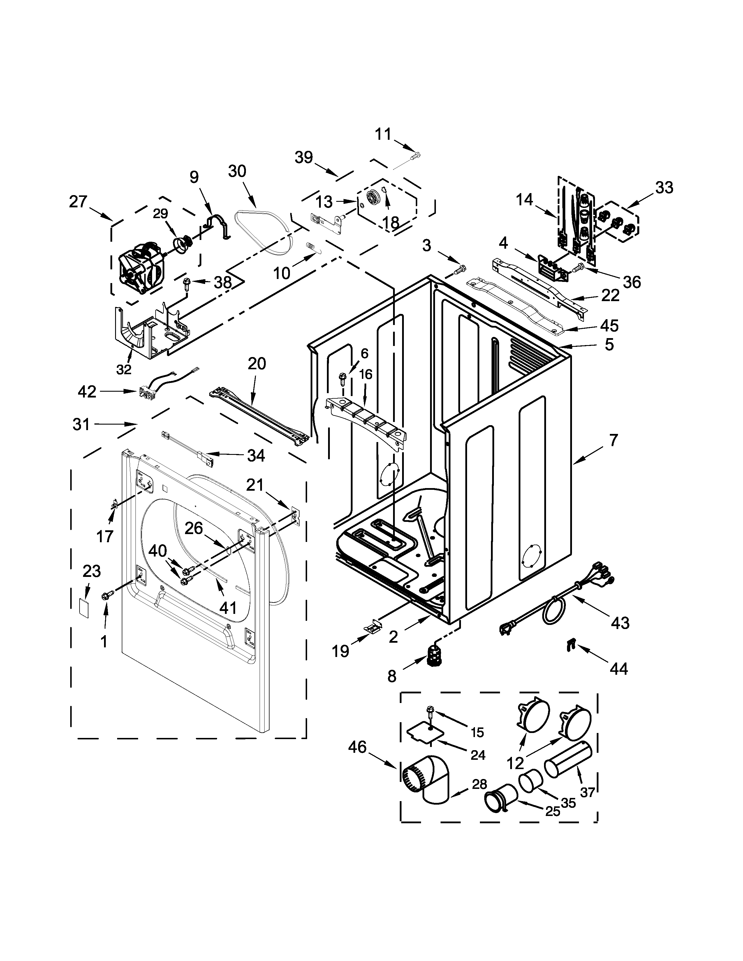 Whirlpool YWED8500DW1 cabinet parts diagram