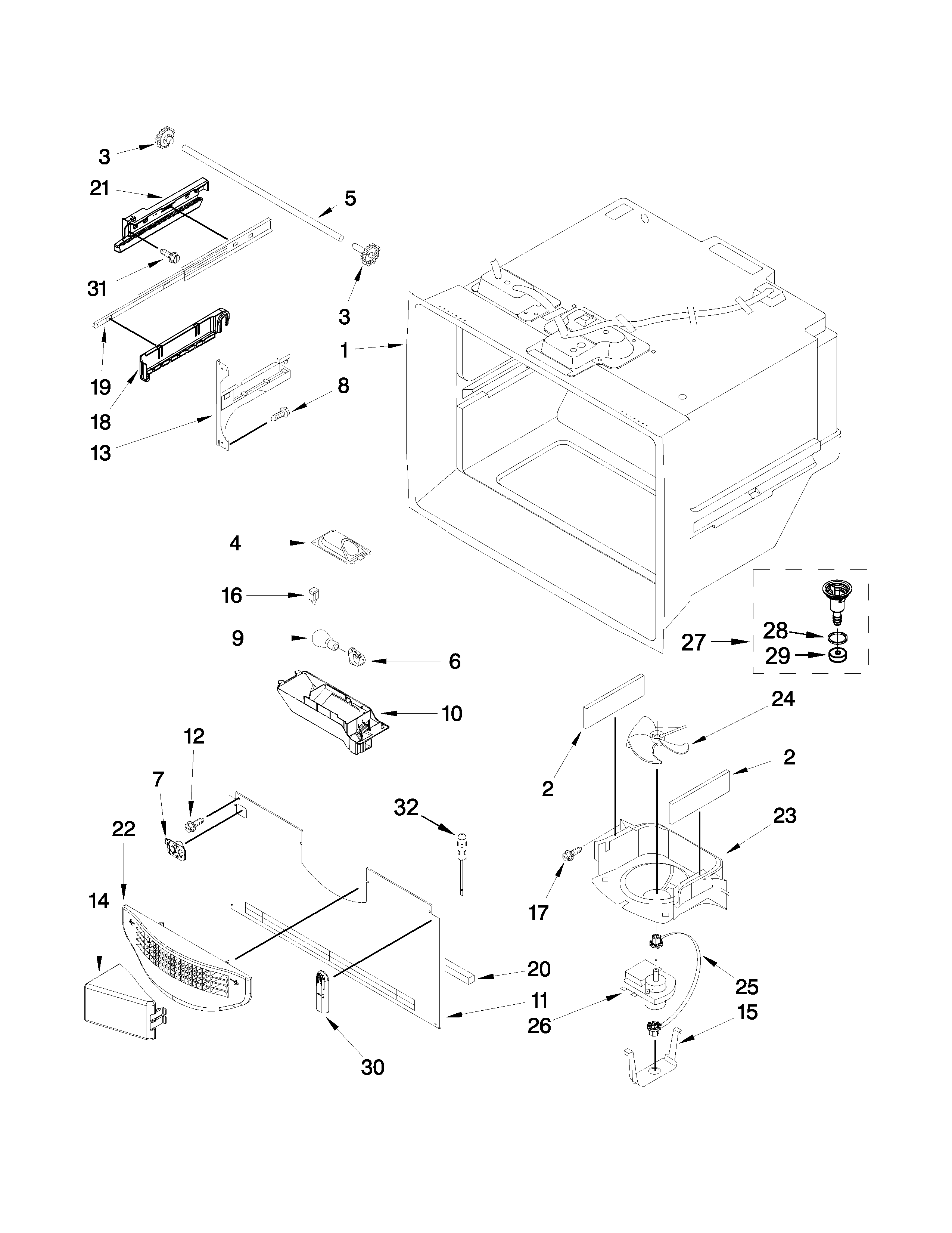 KitchenAid KRFC302EBL00 freezer liner parts diagram