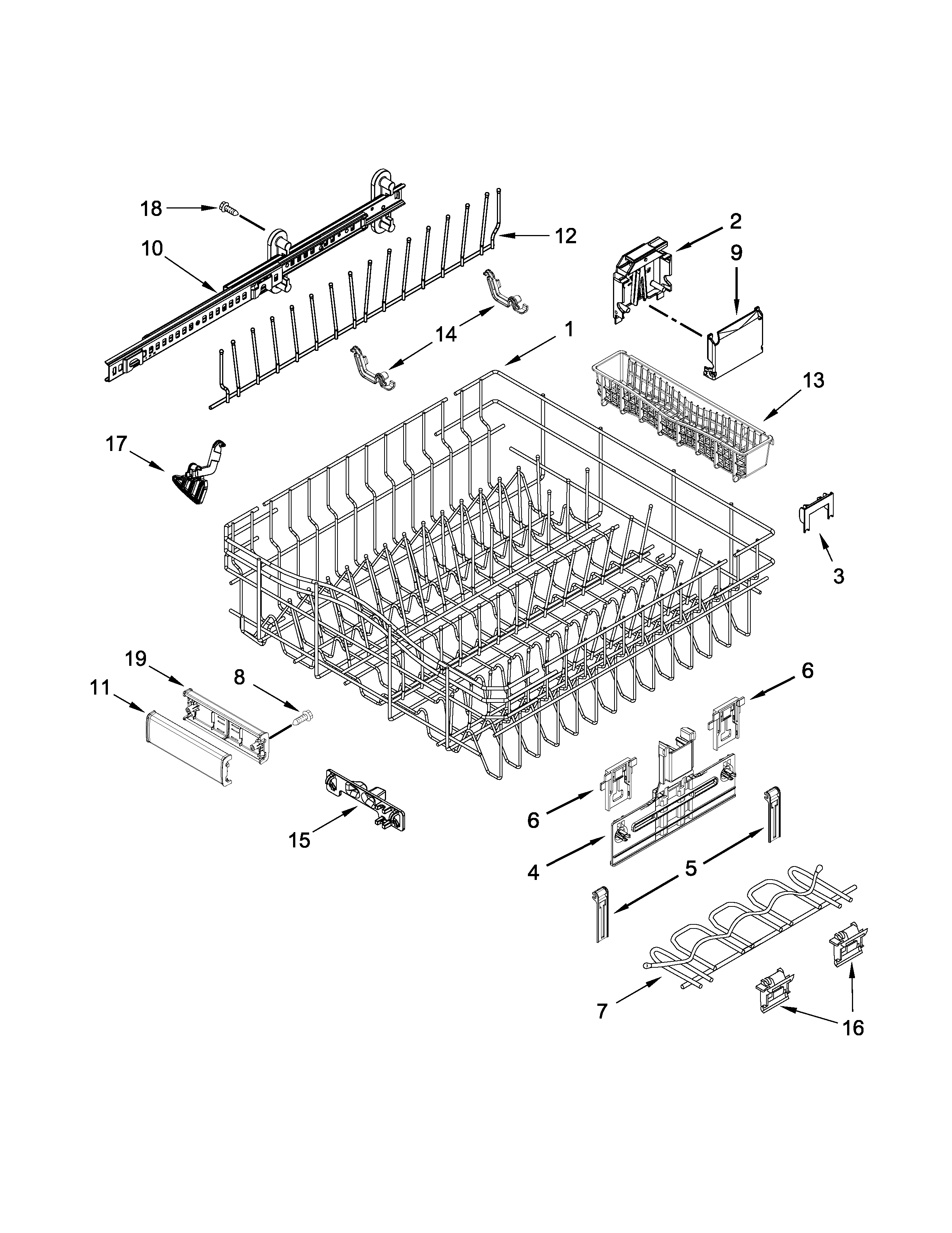 Jenn-Air JDB9800CWS2 upper rack and track parts diagram