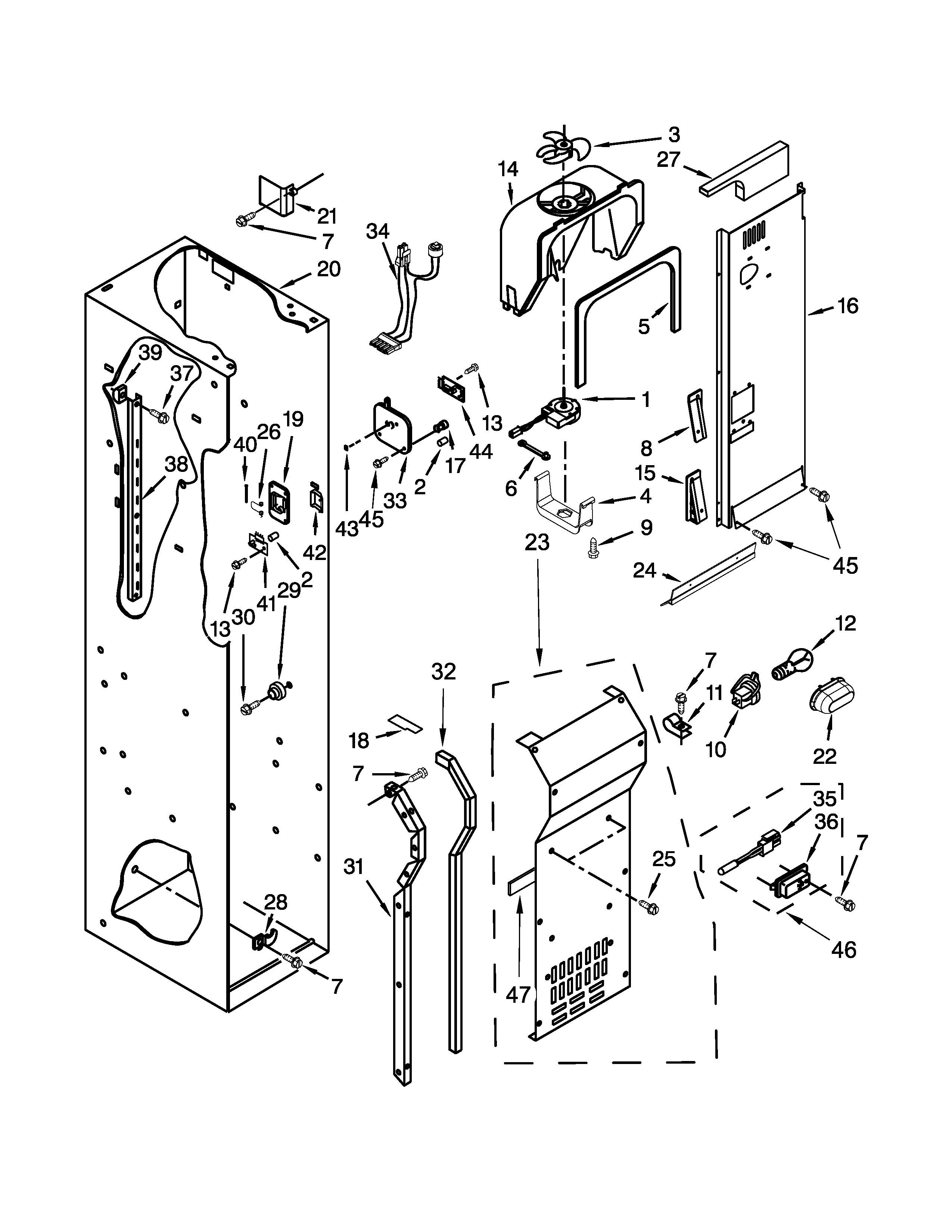 KitchenAid KSSC36QTS08 freezer liner and air flow parts diagram