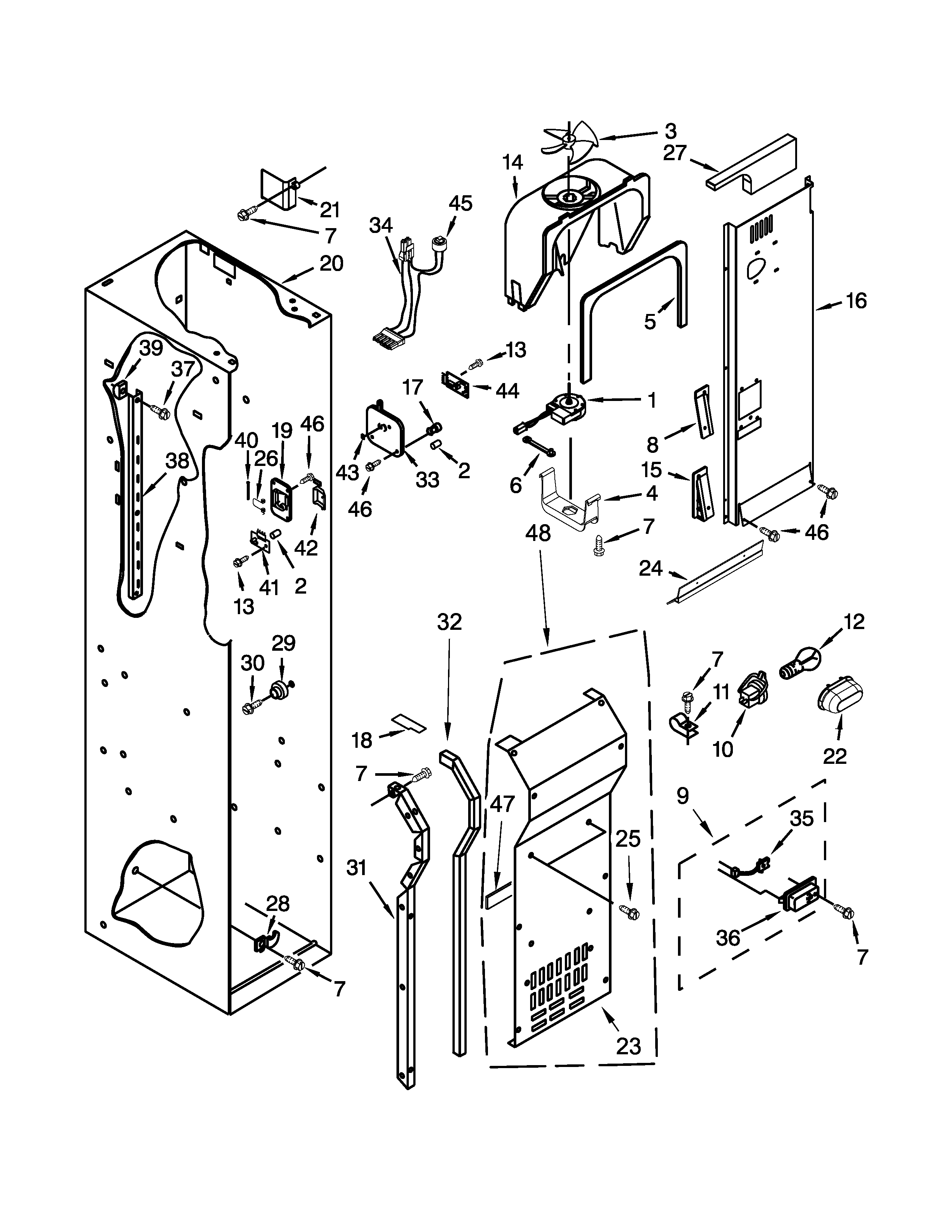 KitchenAid KBSD508ESS00 freezer liner and air flow parts diagram