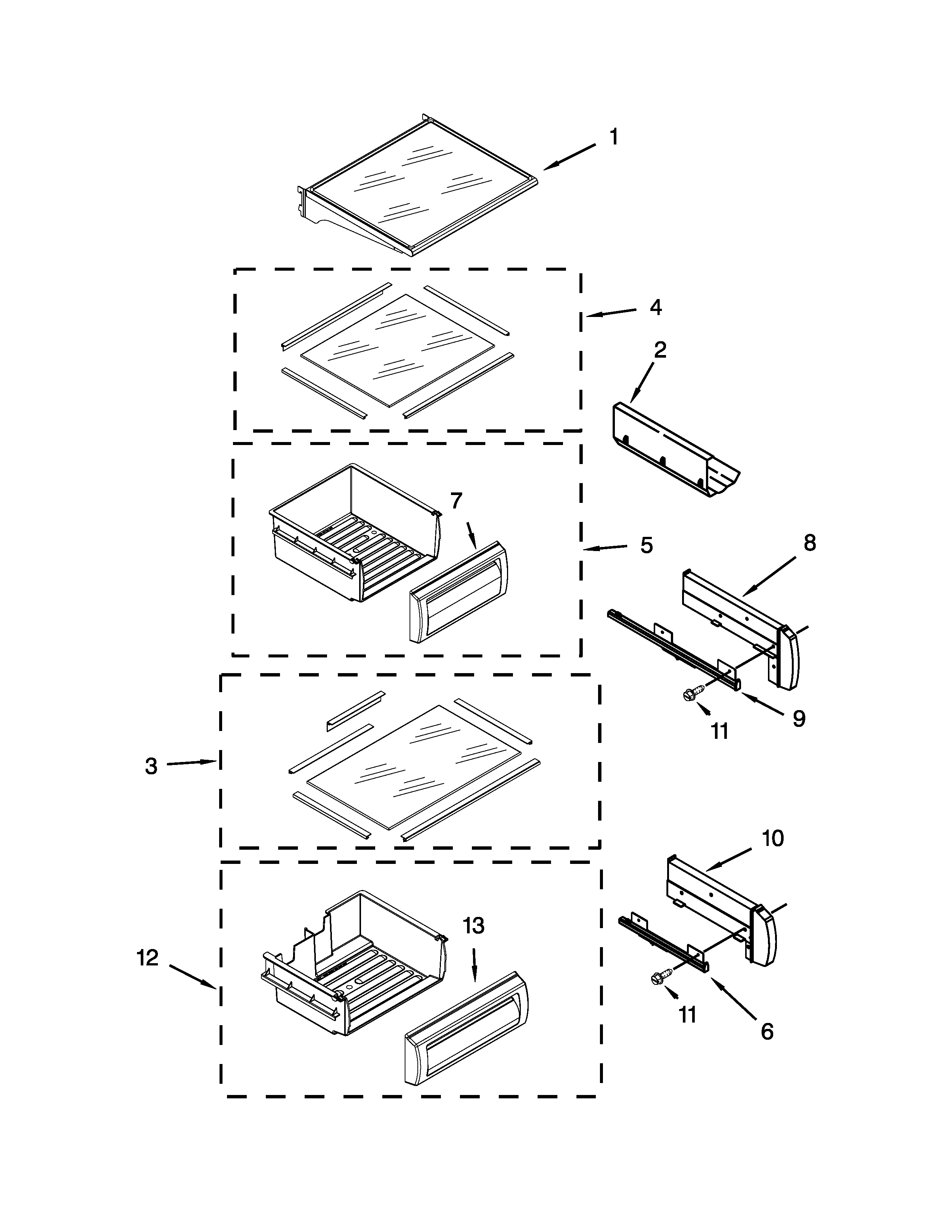 KitchenAid KBSD508ESS00 refrigerator shelf parts diagram
