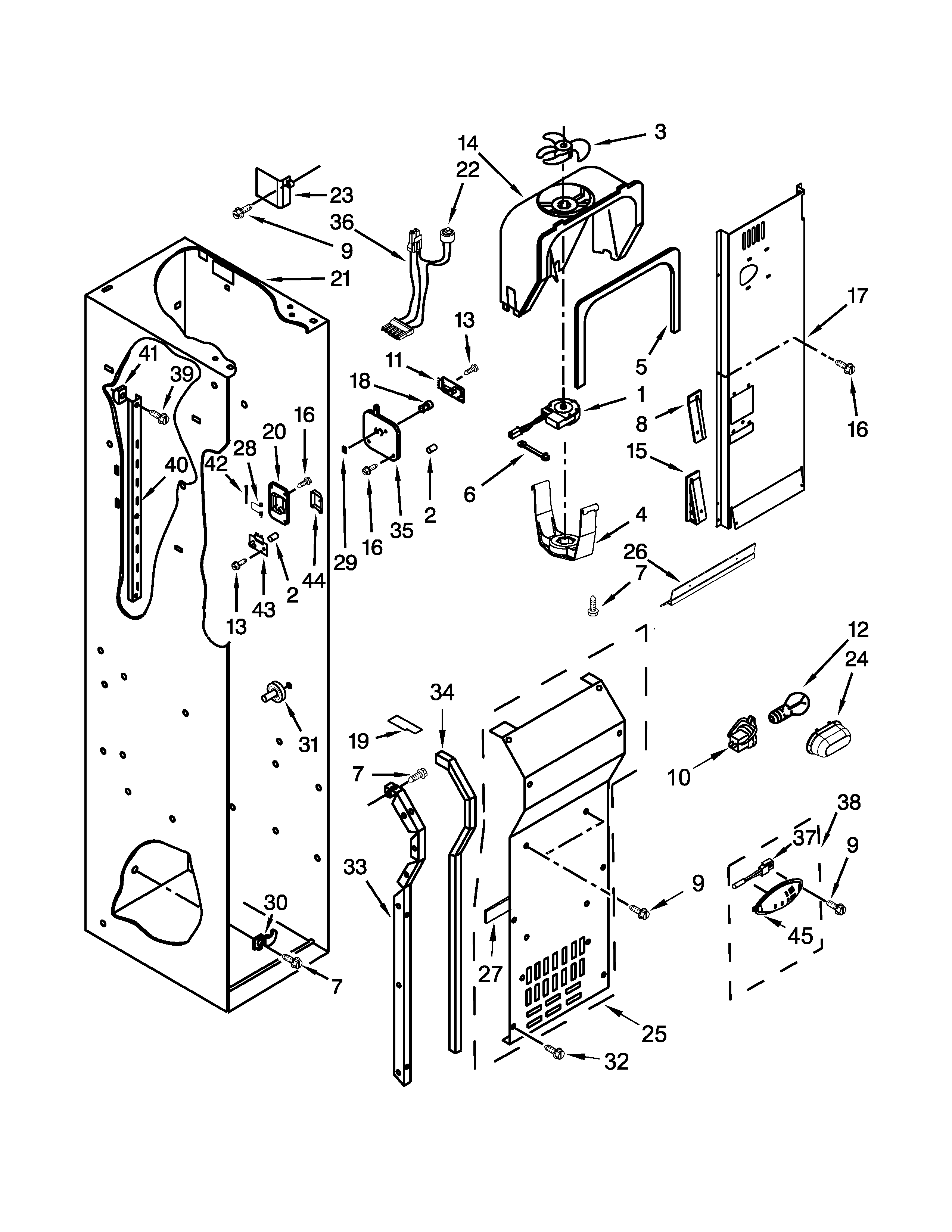 KitchenAid KBSD502ESS00 freezer liner and air flow parts diagram