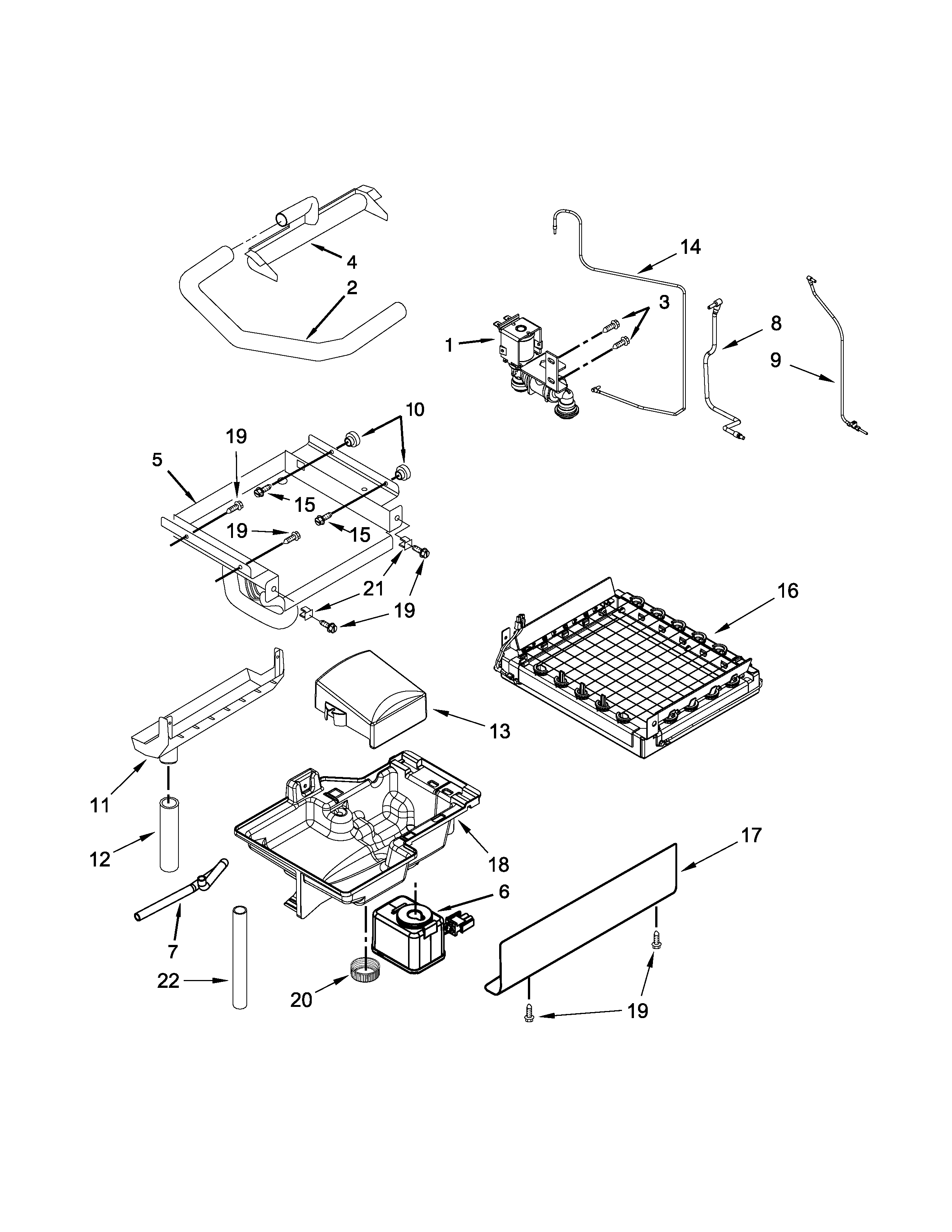 KitchenAid KUIX505ESS0 evaporator, grid, and water parts diagram
