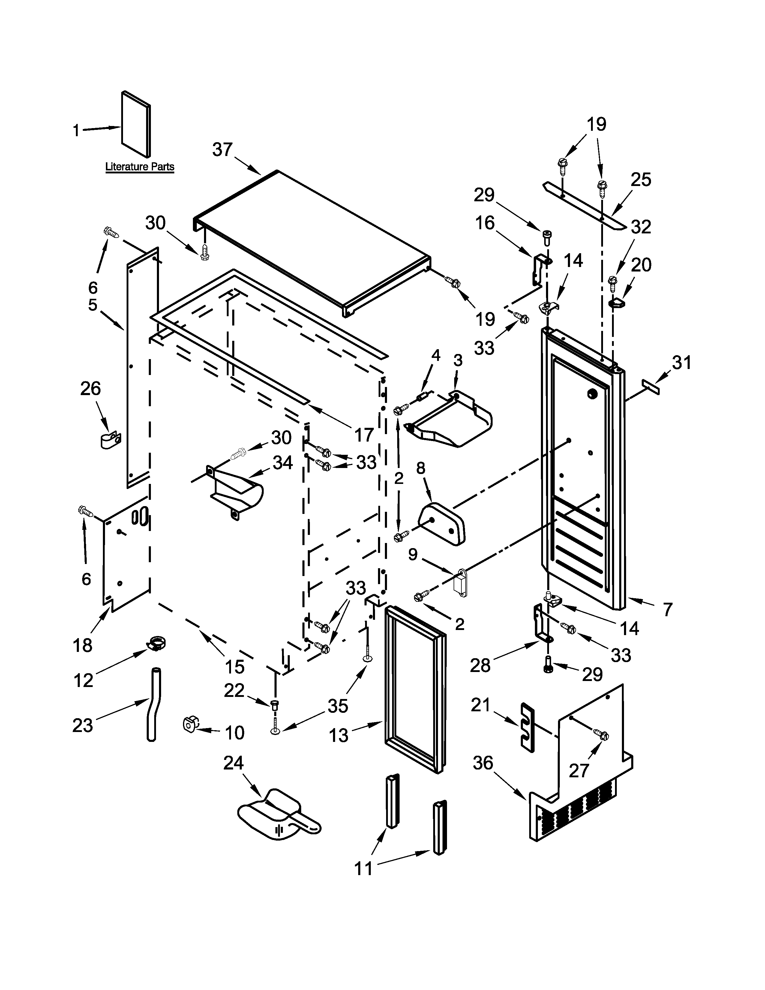 Whirlpool GI15NDXZQ1 cabinet, door and liner parts diagram
