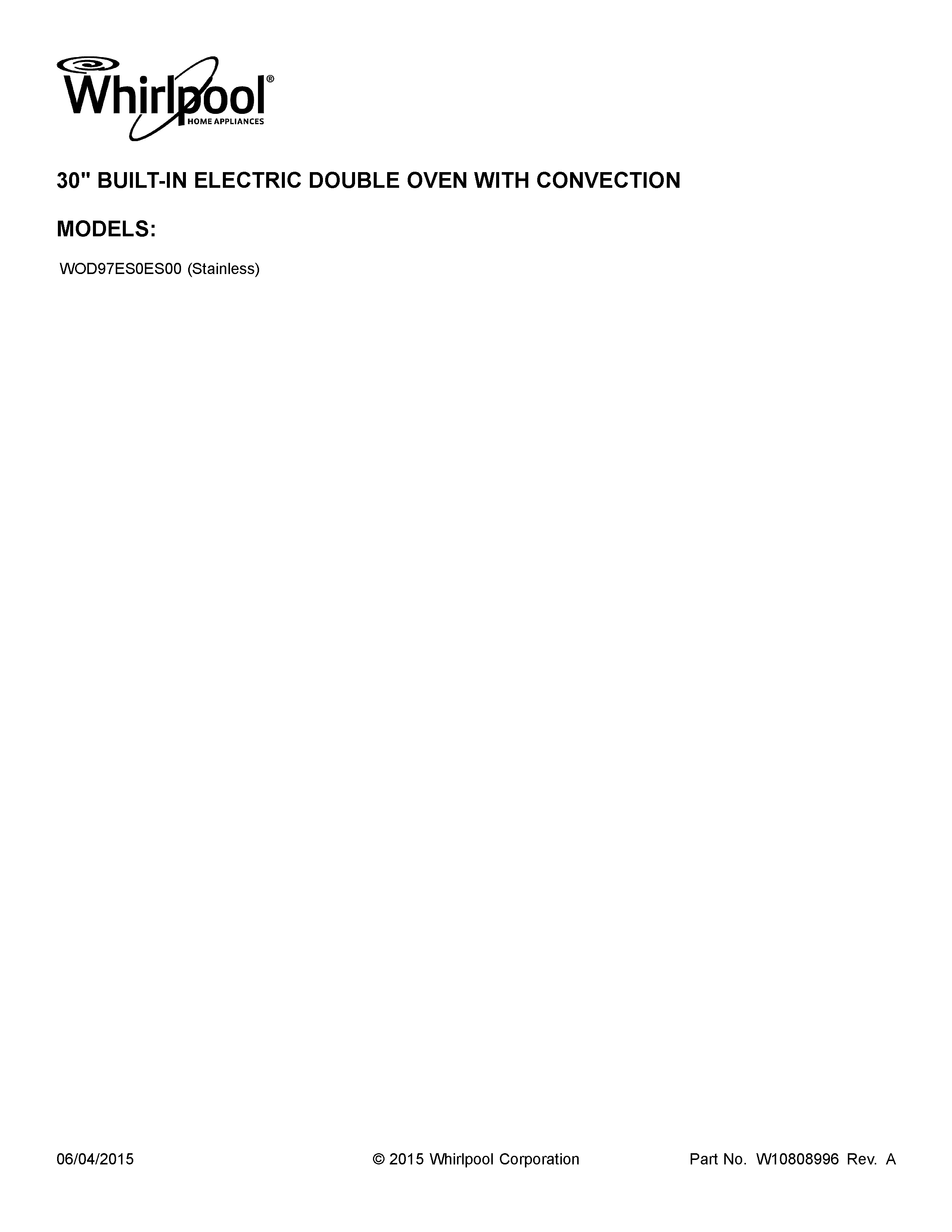 Whirlpool WOD97ES0ES00 cover sheet diagram