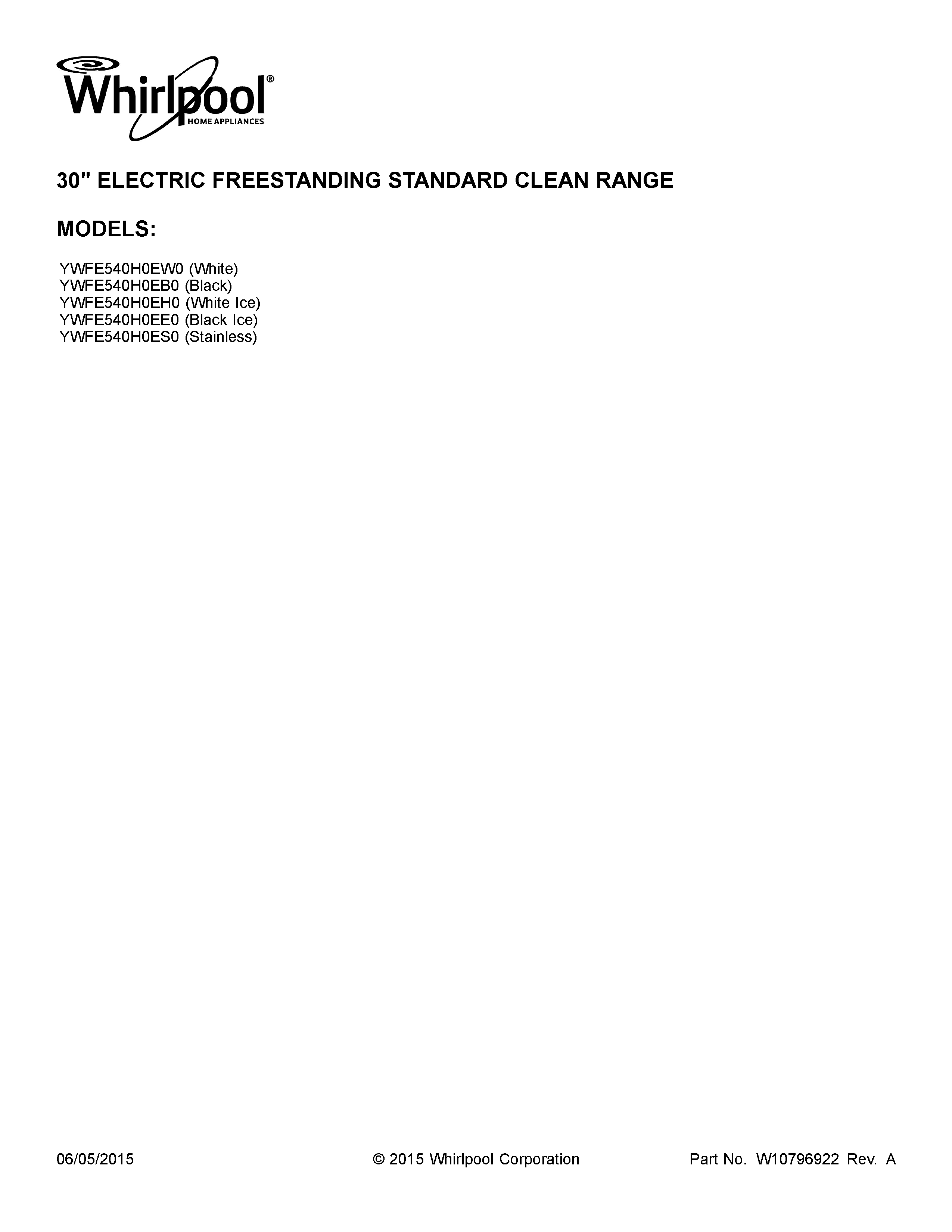 Whirlpool YWFE540H0ES0 cover sheet diagram