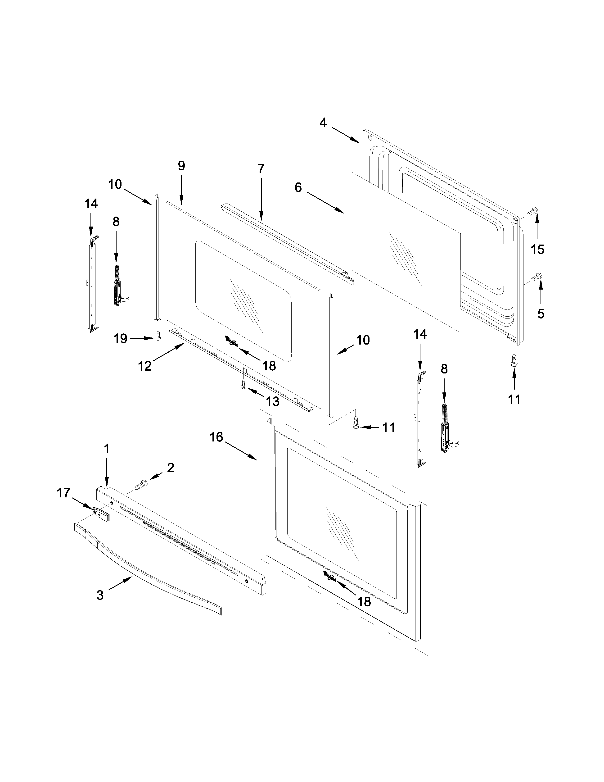 Whirlpool YWFE540H0ES0 door parts diagram