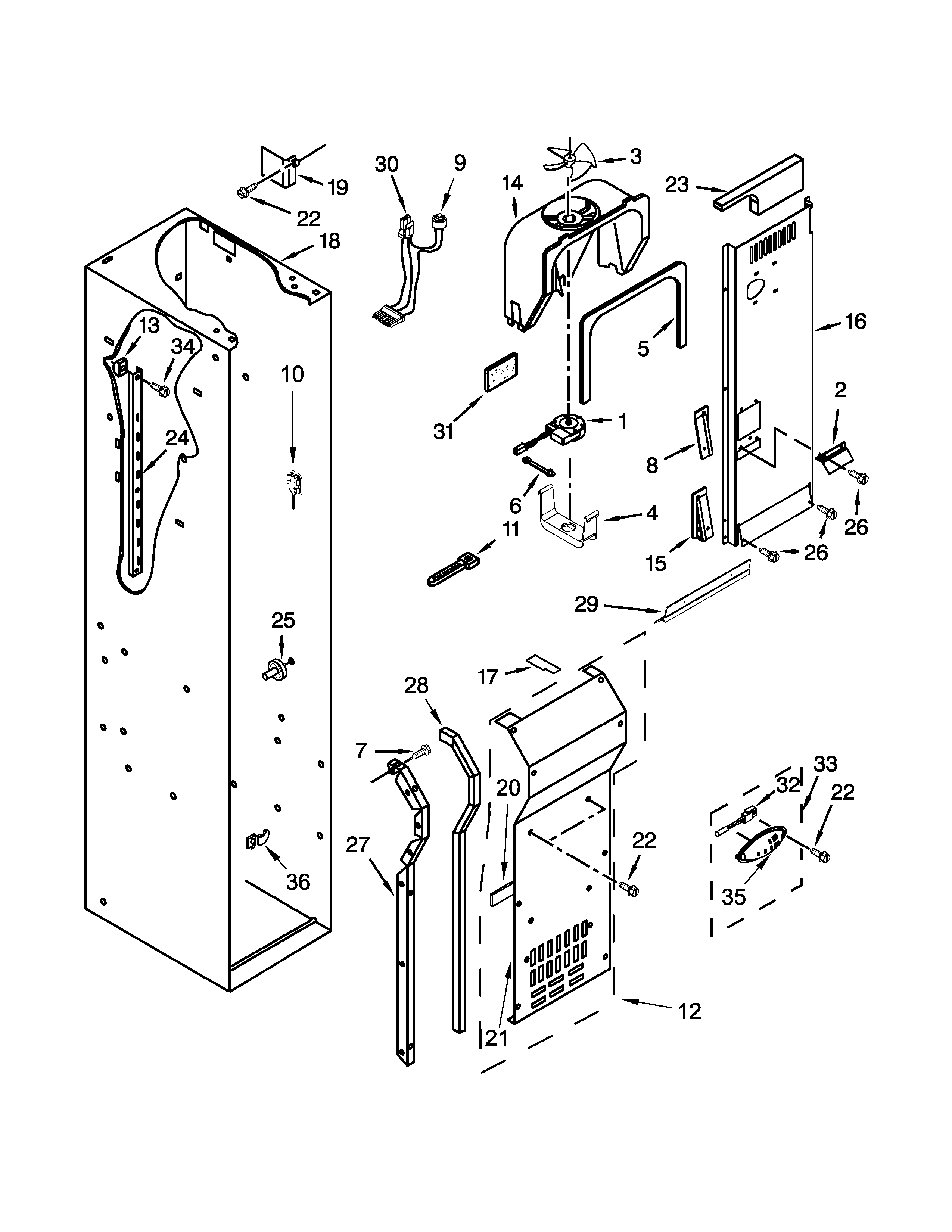 KitchenAid KBSN602EPA00 freezer liner and air flow parts diagram