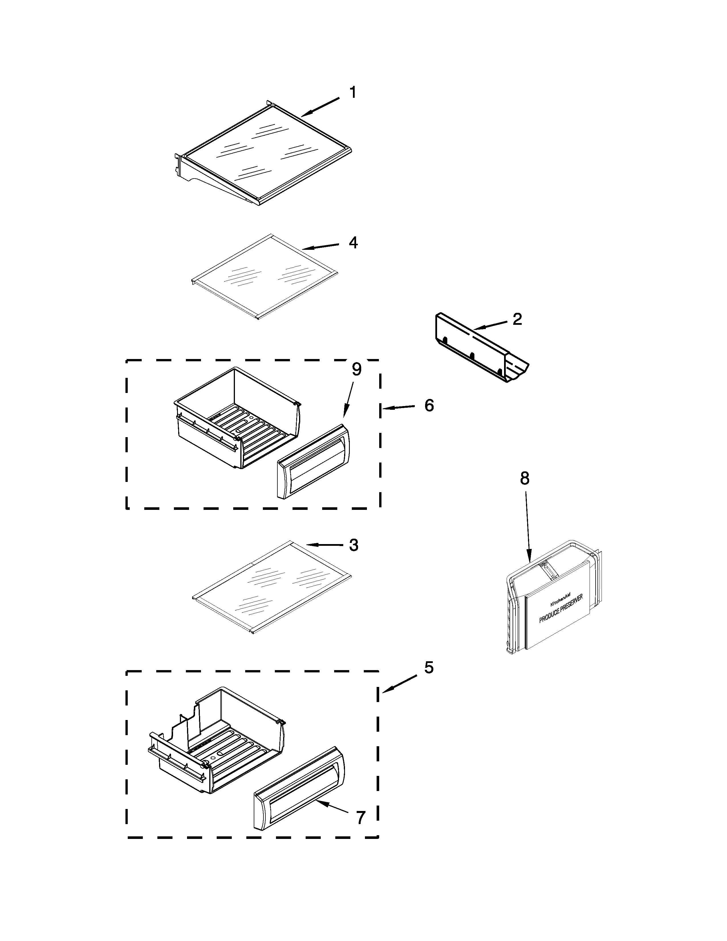 KitchenAid KBSN602EPA00 refrigerator shelf parts diagram