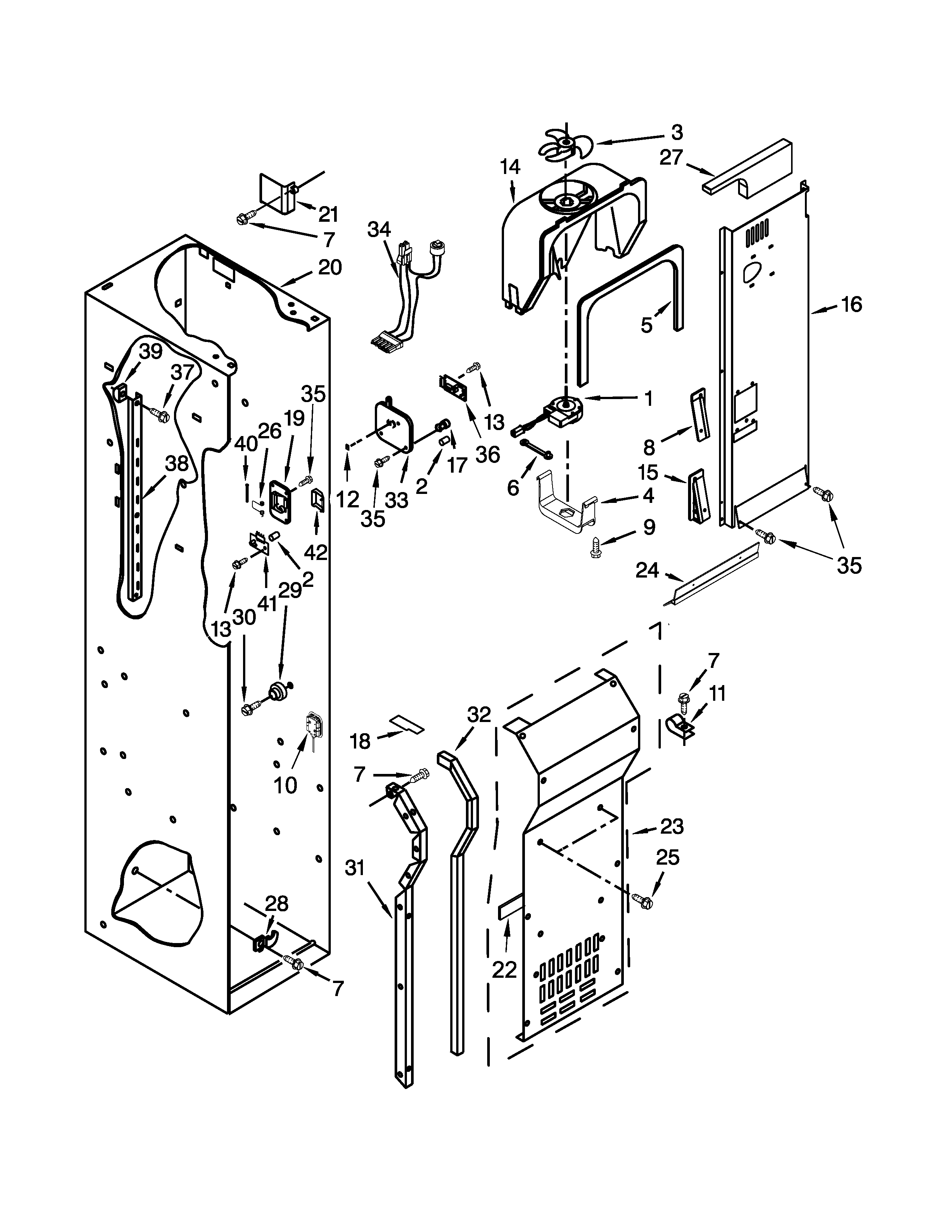 KitchenAid KBSD606ESS00 freezer liner and air flow parts diagram