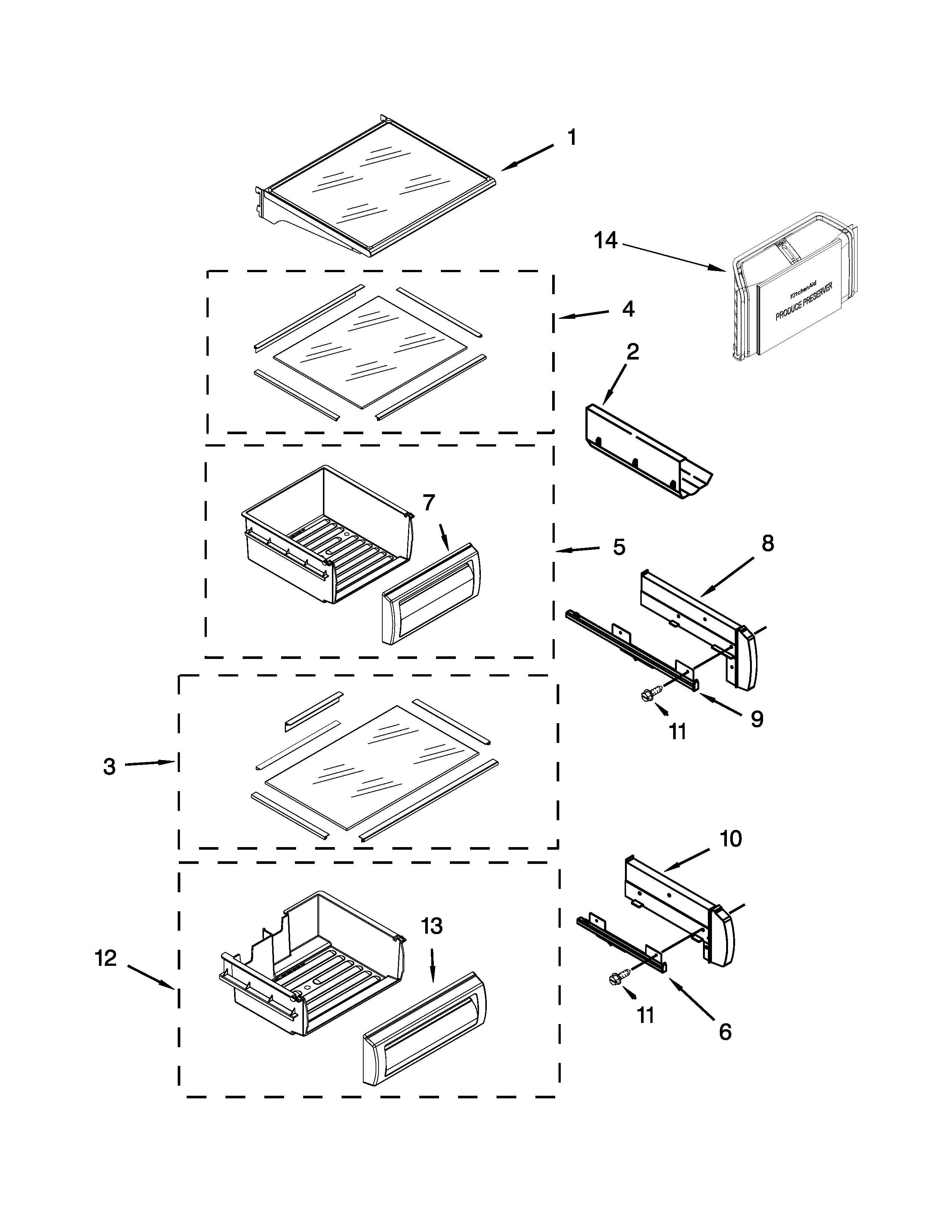 KitchenAid KBSD606ESS00 refrigerator shelf parts diagram