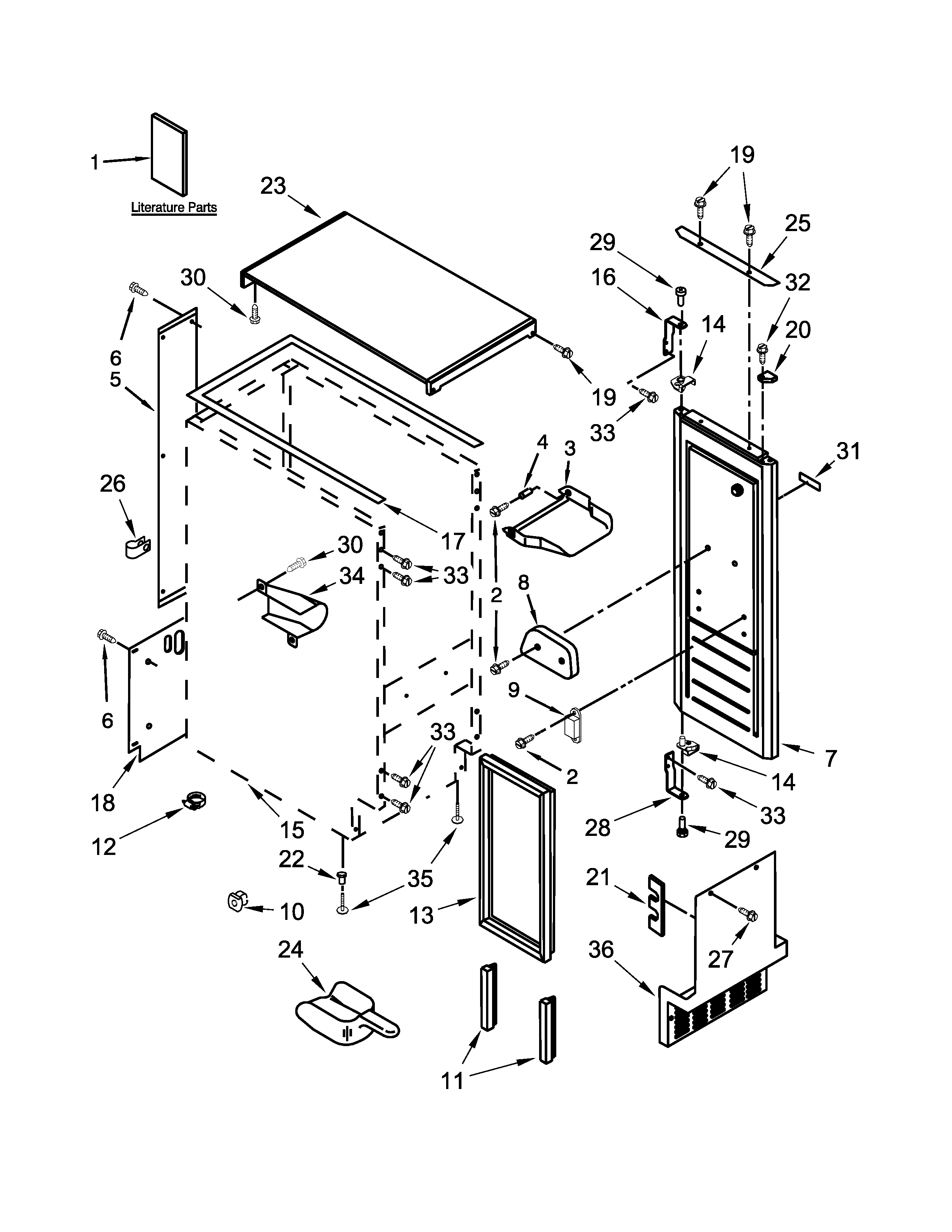 Whirlpool GI15PDXZS0 cabinet, door and liner parts diagram
