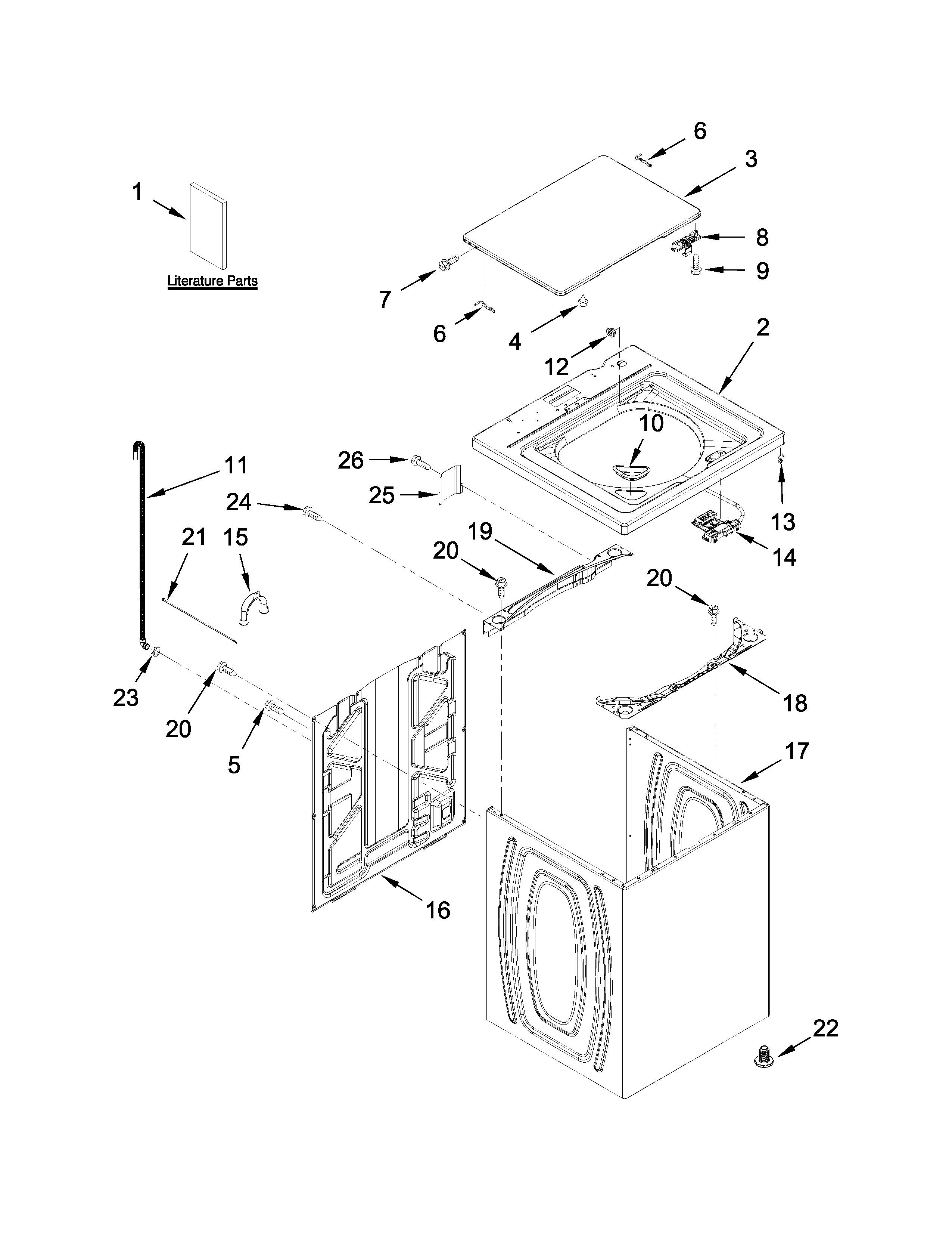 Crosley CAW8350EW0 top and cabinet parts diagram