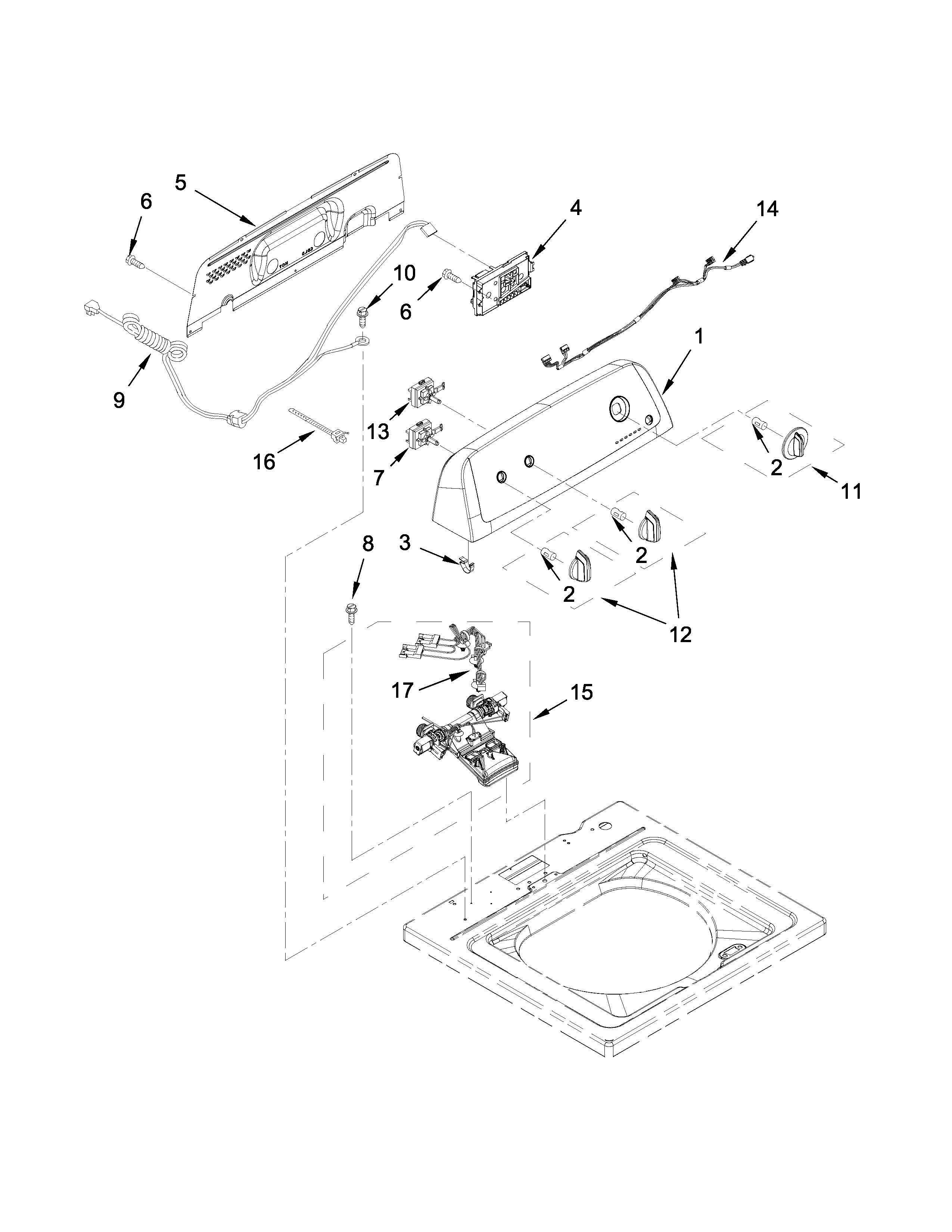 Crosley CAW8350EW0 controls and water inlet parts diagram