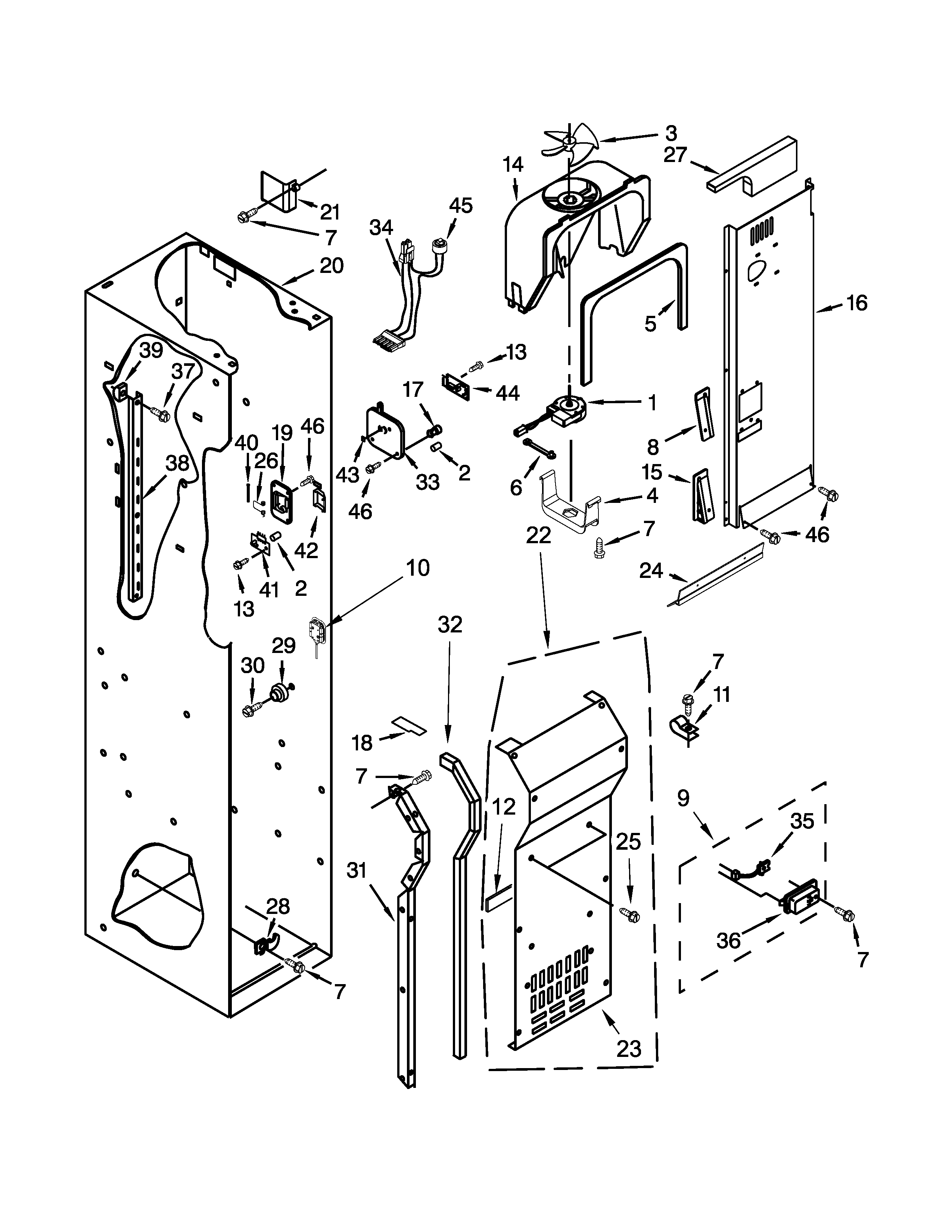 KitchenAid KBSD608ESS00 freezer liner and air flow parts diagram