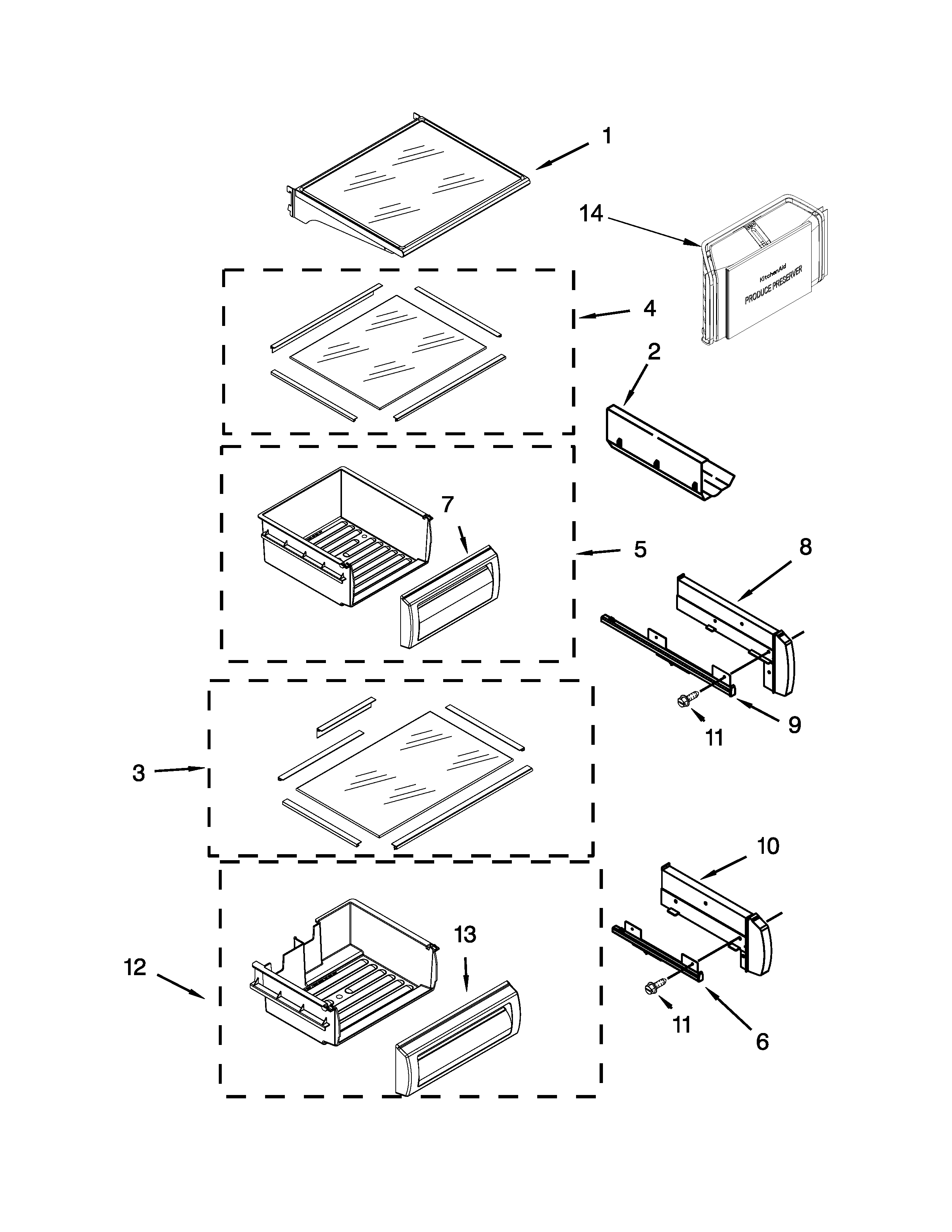 KitchenAid KBSD608ESS00 refrigerator shelf parts diagram