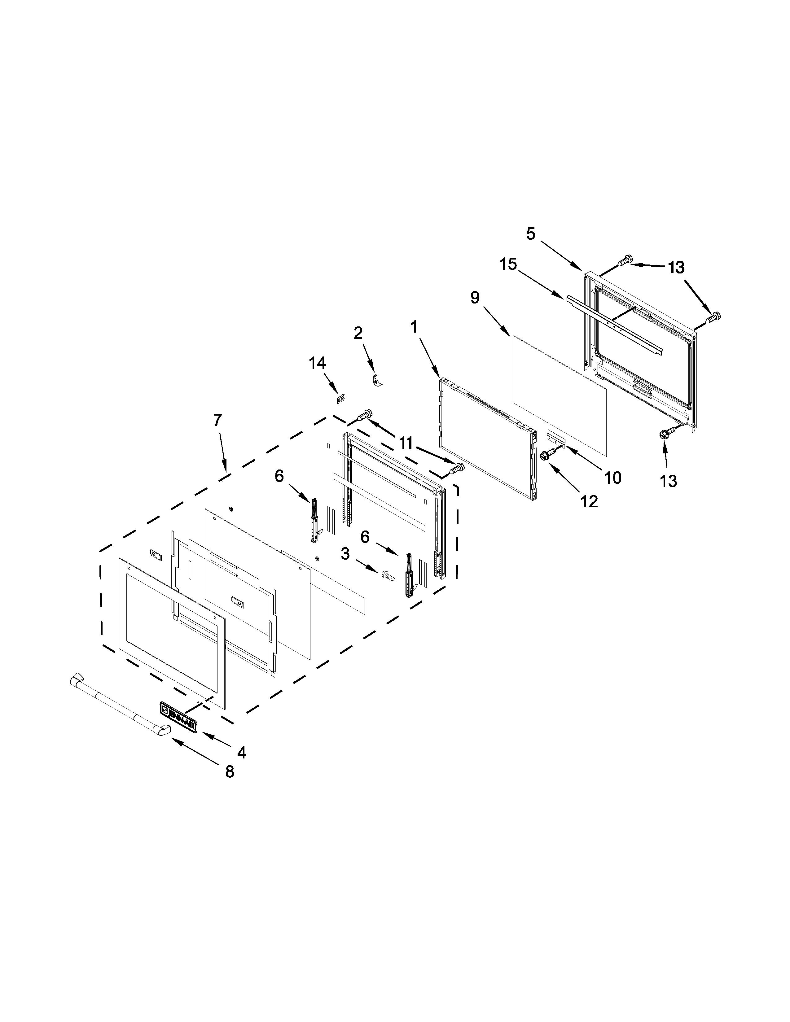 Jenn-Air JJW3830DP00 lower oven door parts diagram
