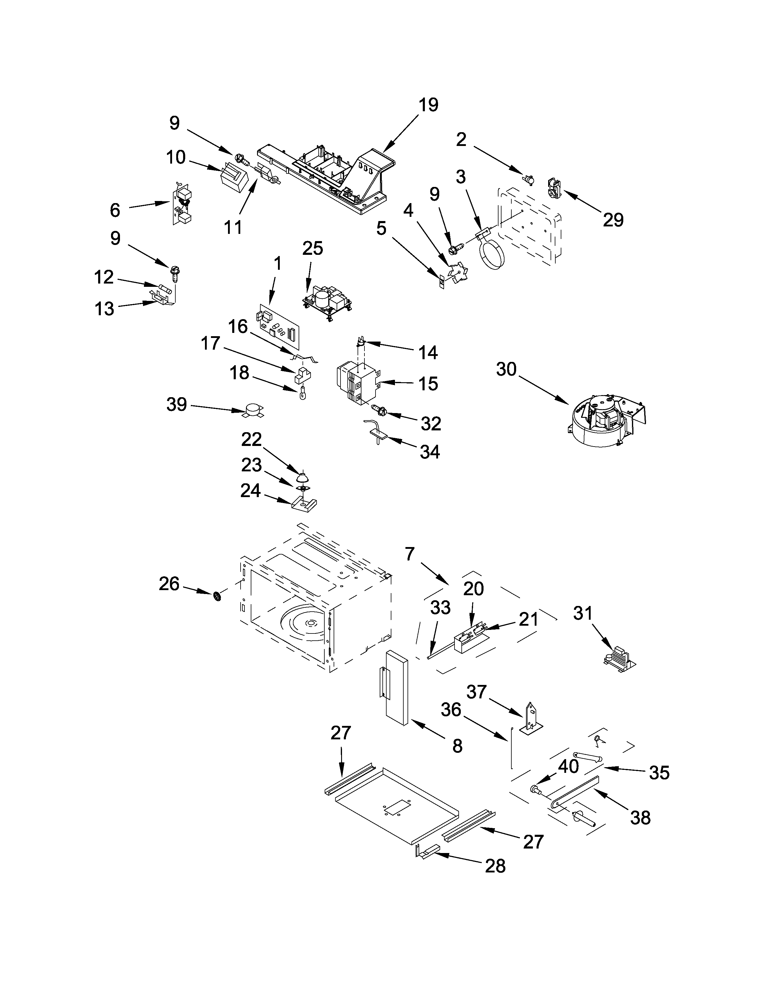 Jenn-Air JMC2427DS00 cabinet and stirrer parts diagram