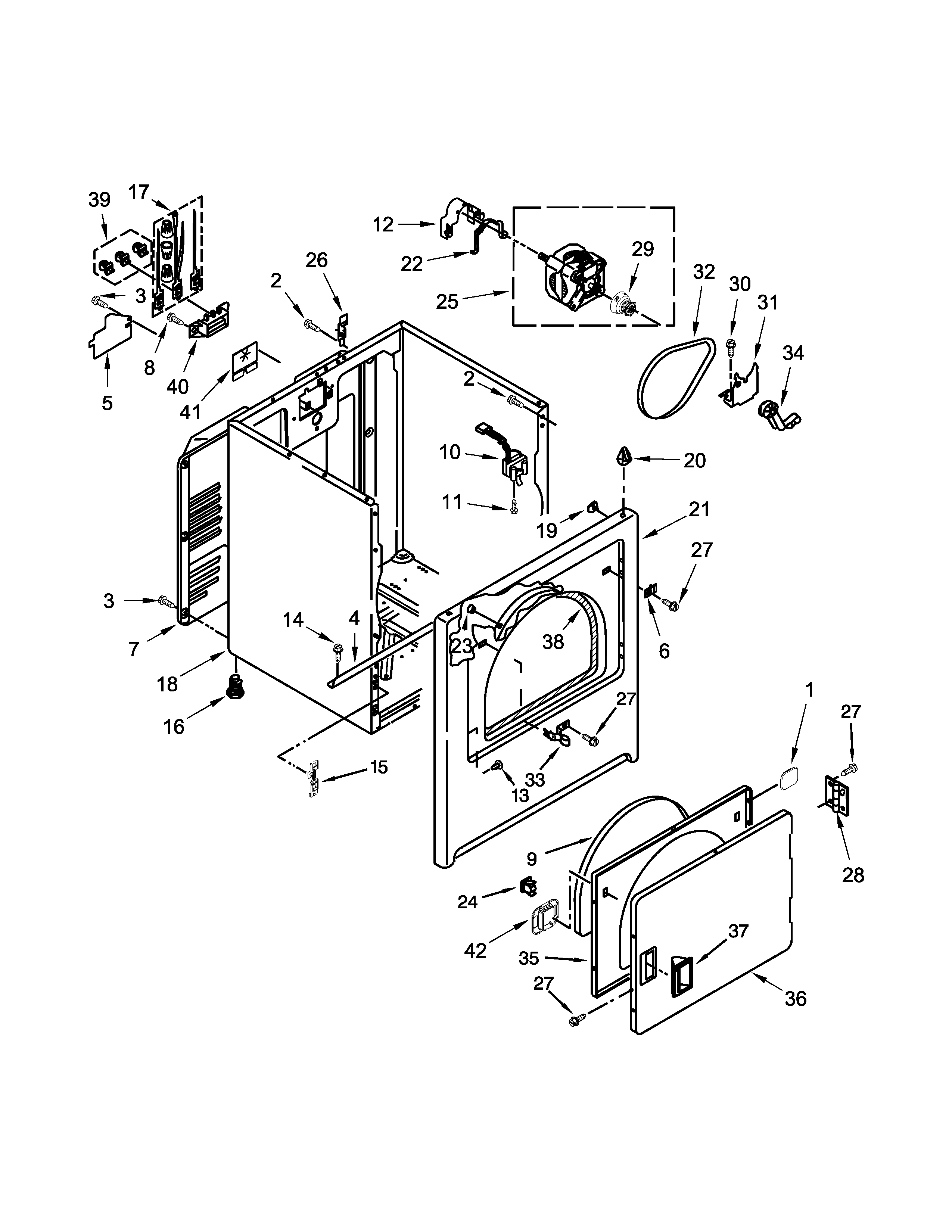 Whirlpool WED4815EW0 cabinet parts diagram