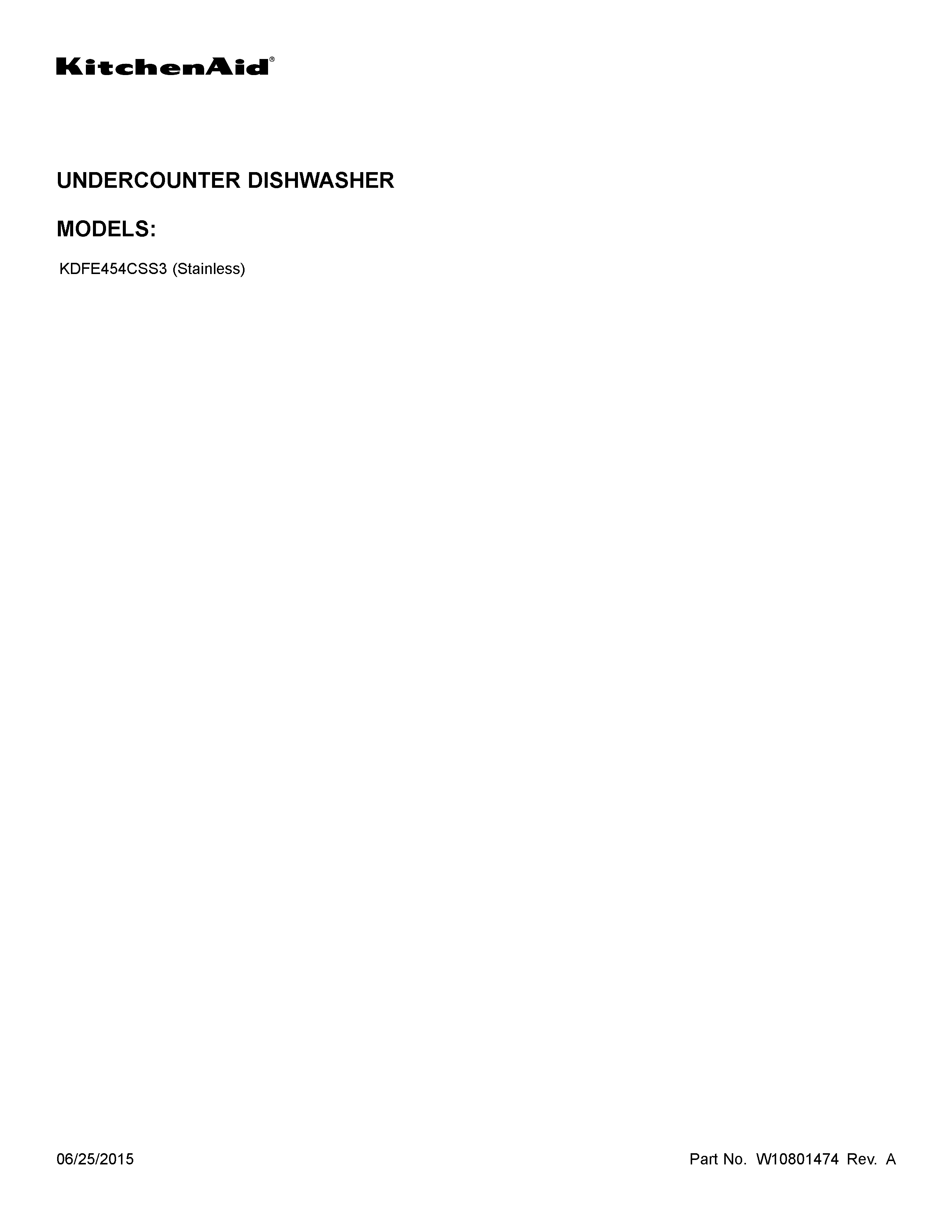 KitchenAid KDFE454CSS3 cover sheet diagram