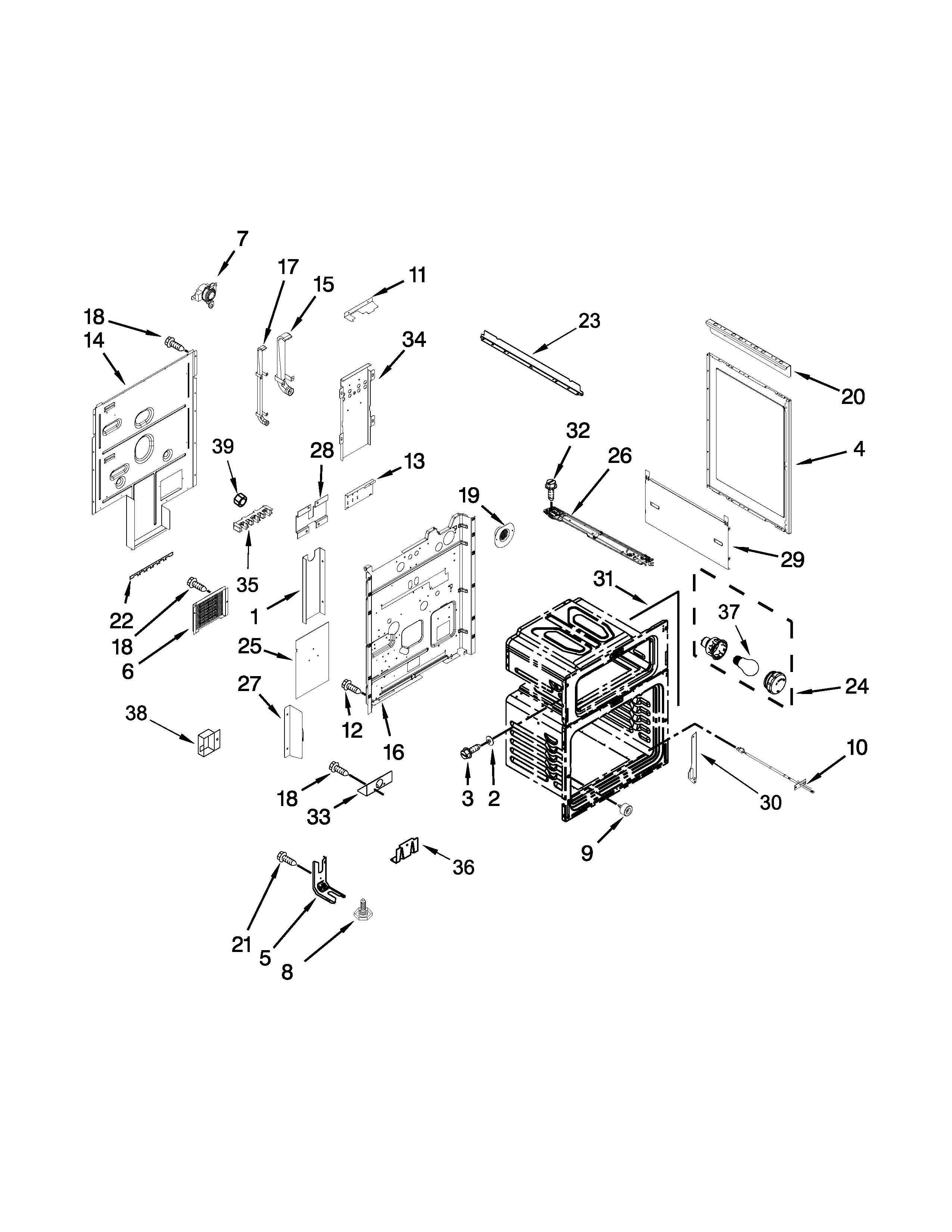 Whirlpool WGE555S0BW02 chassis parts diagram