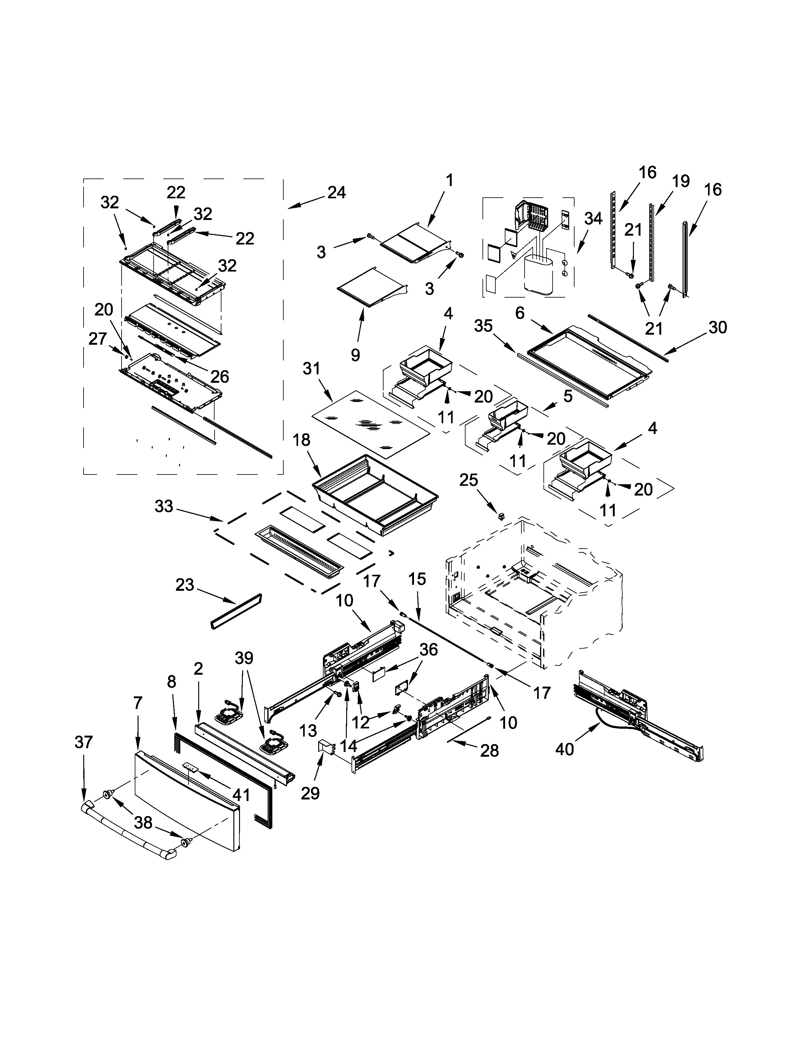 Jenn-Air JFX2897DRM01 shelf parts diagram