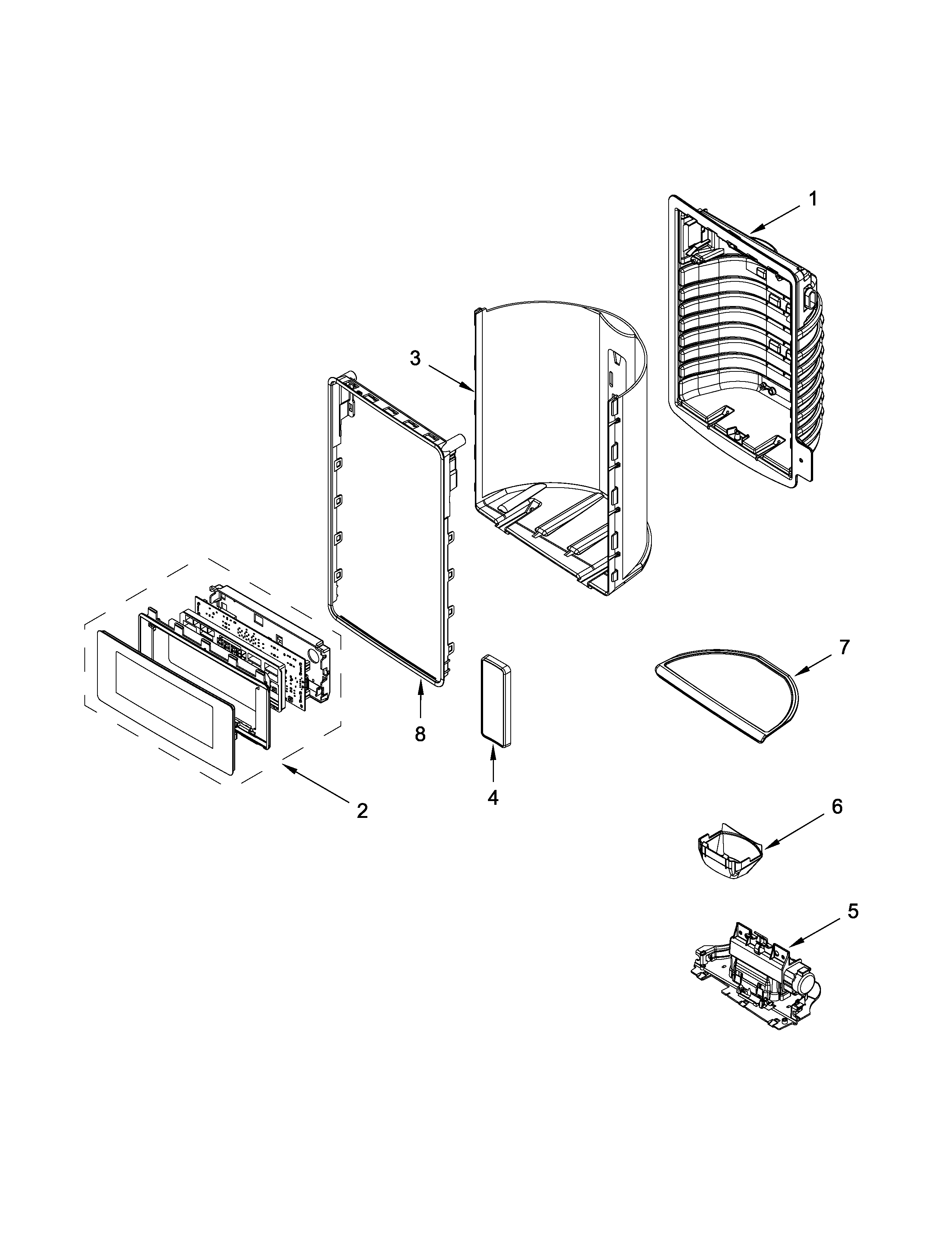 Jenn-Air JFX2897DRM01 dispenser front parts diagram