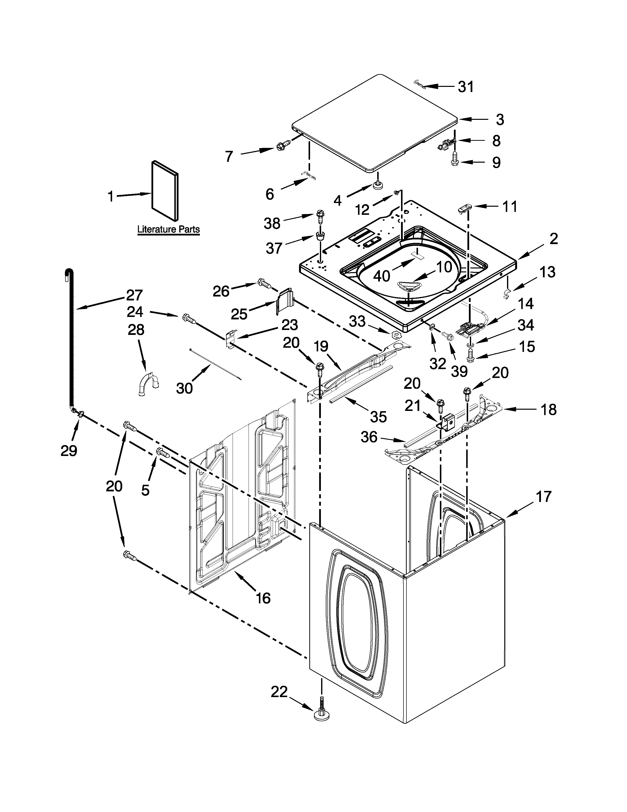Whirlpool CAE2743BQ0 top and cabinet parts diagram