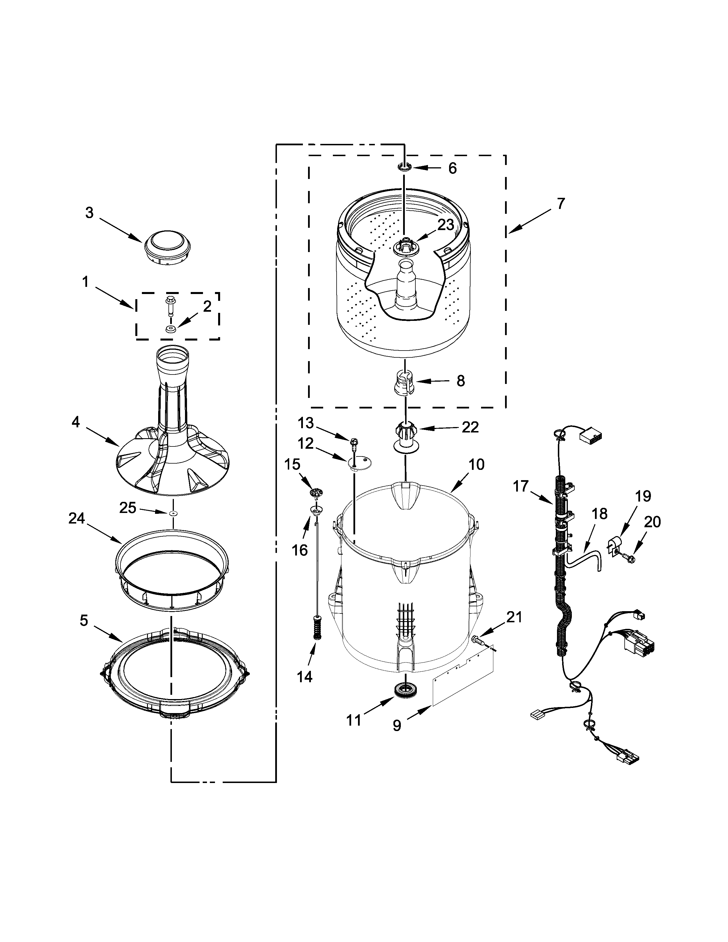 Whirlpool CAE2743BQ0 basket and tub parts diagram