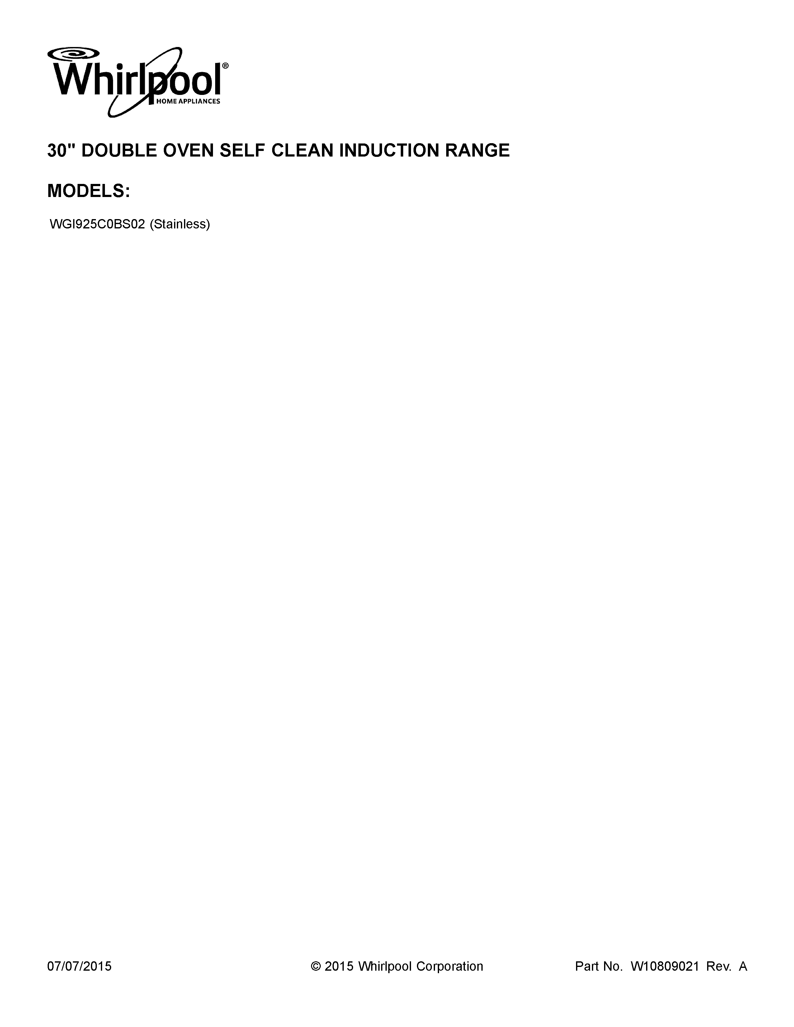 Whirlpool WGI925C0BS02 cover sheet diagram