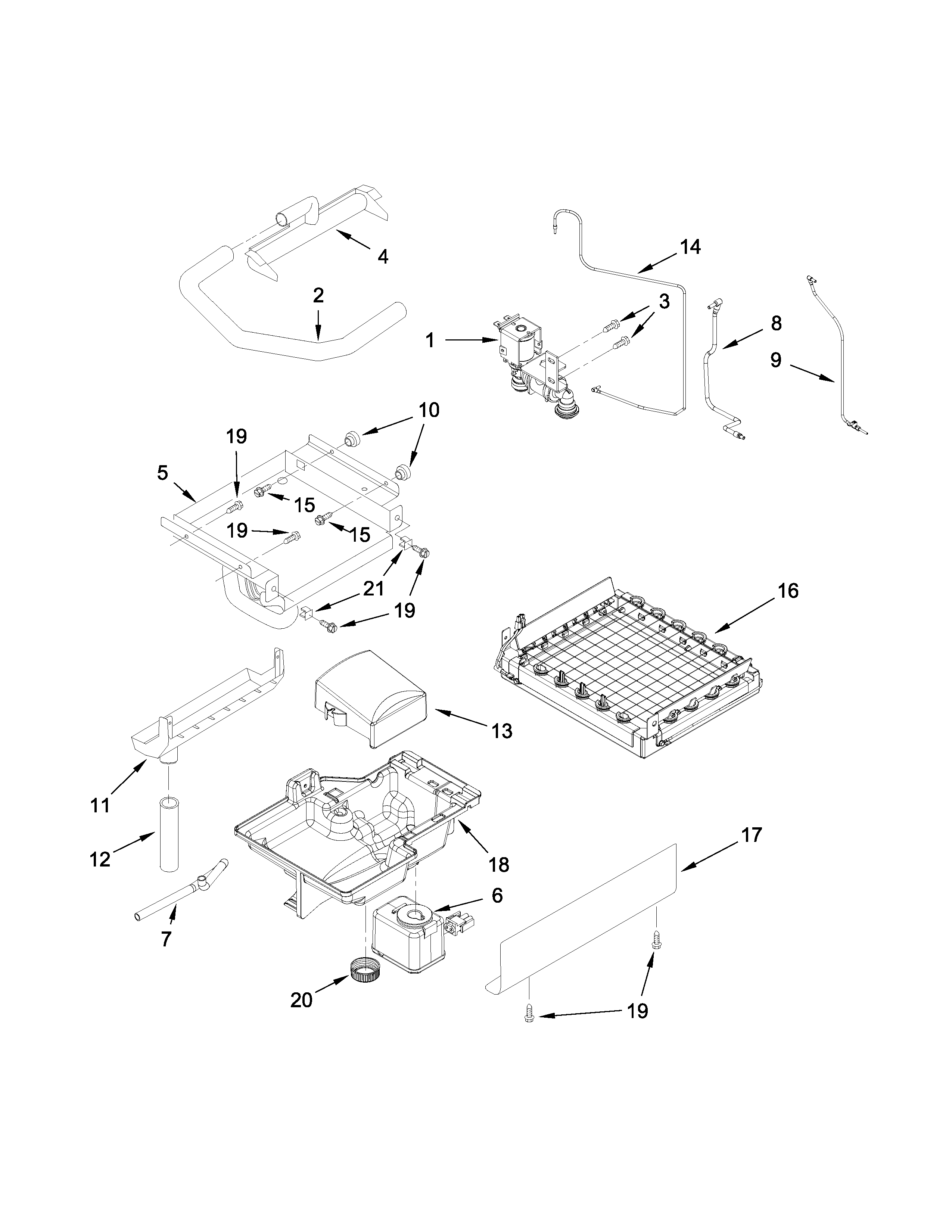 Jenn-Air JIM158XYRS1 evaporator, grid, and water parts diagram