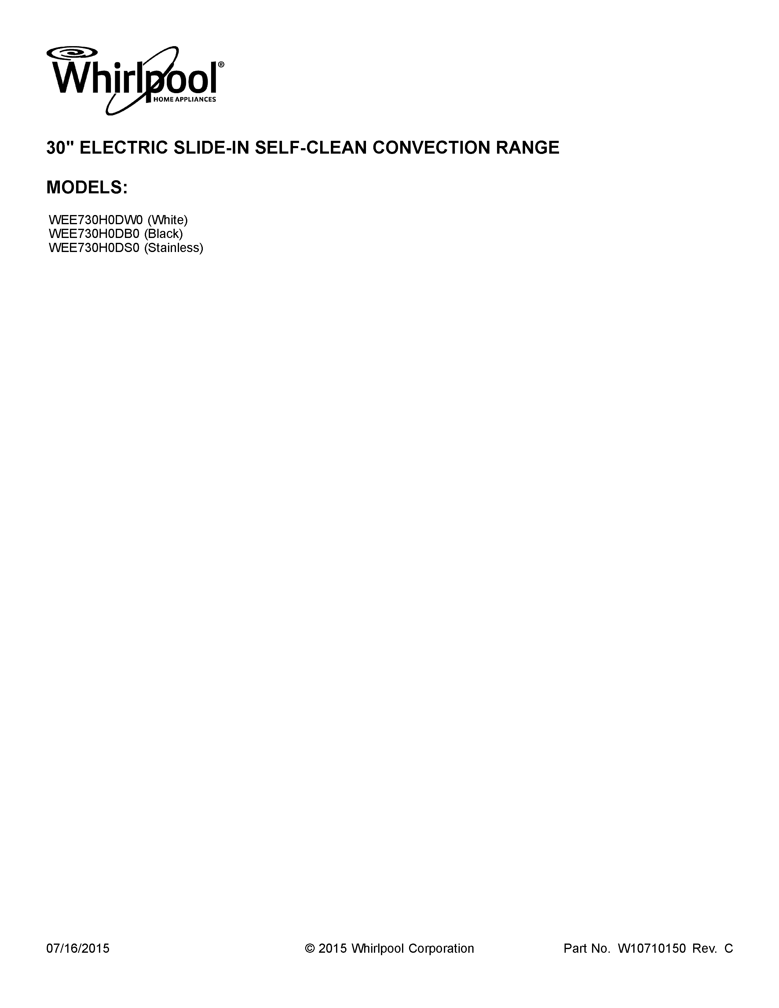 Whirlpool WEE730H0DB0 cover sheet diagram