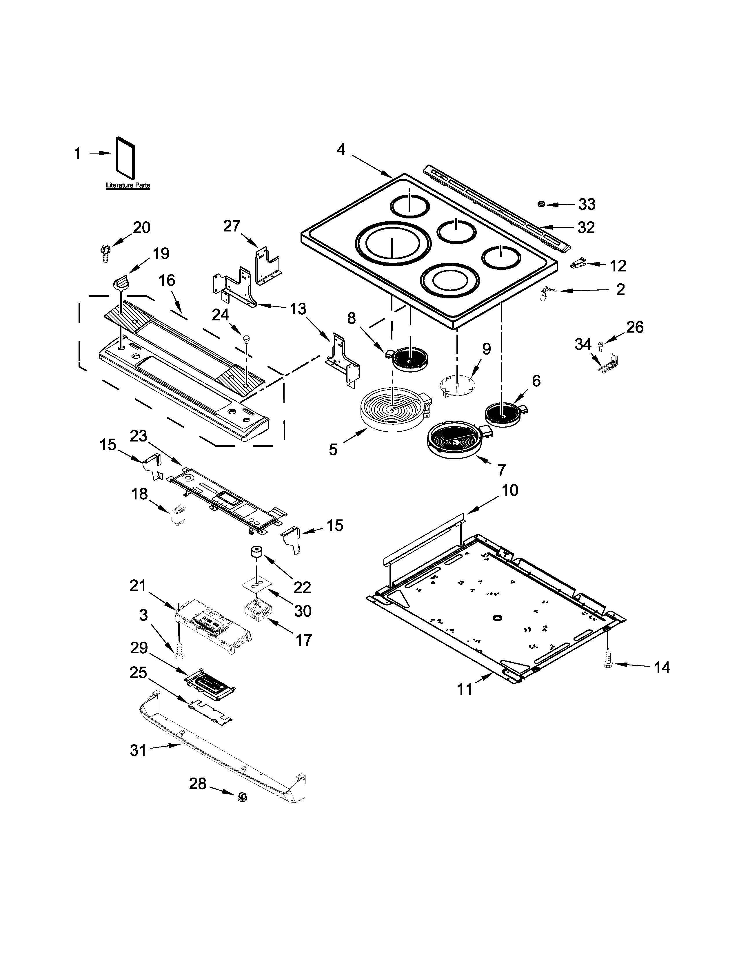 Whirlpool WEE730H0DB0 cooktop parts diagram