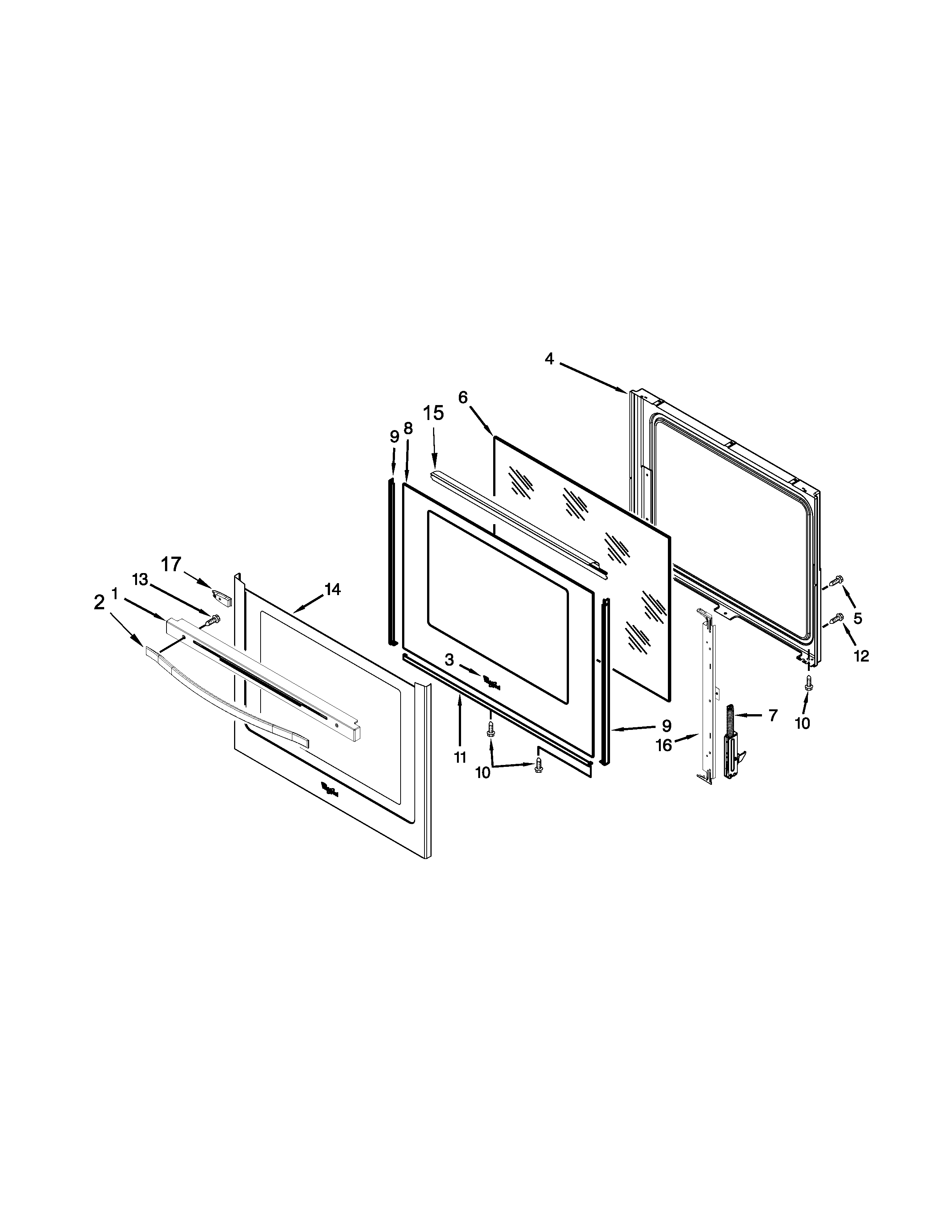 Whirlpool WEE730H0DB0 door parts diagram