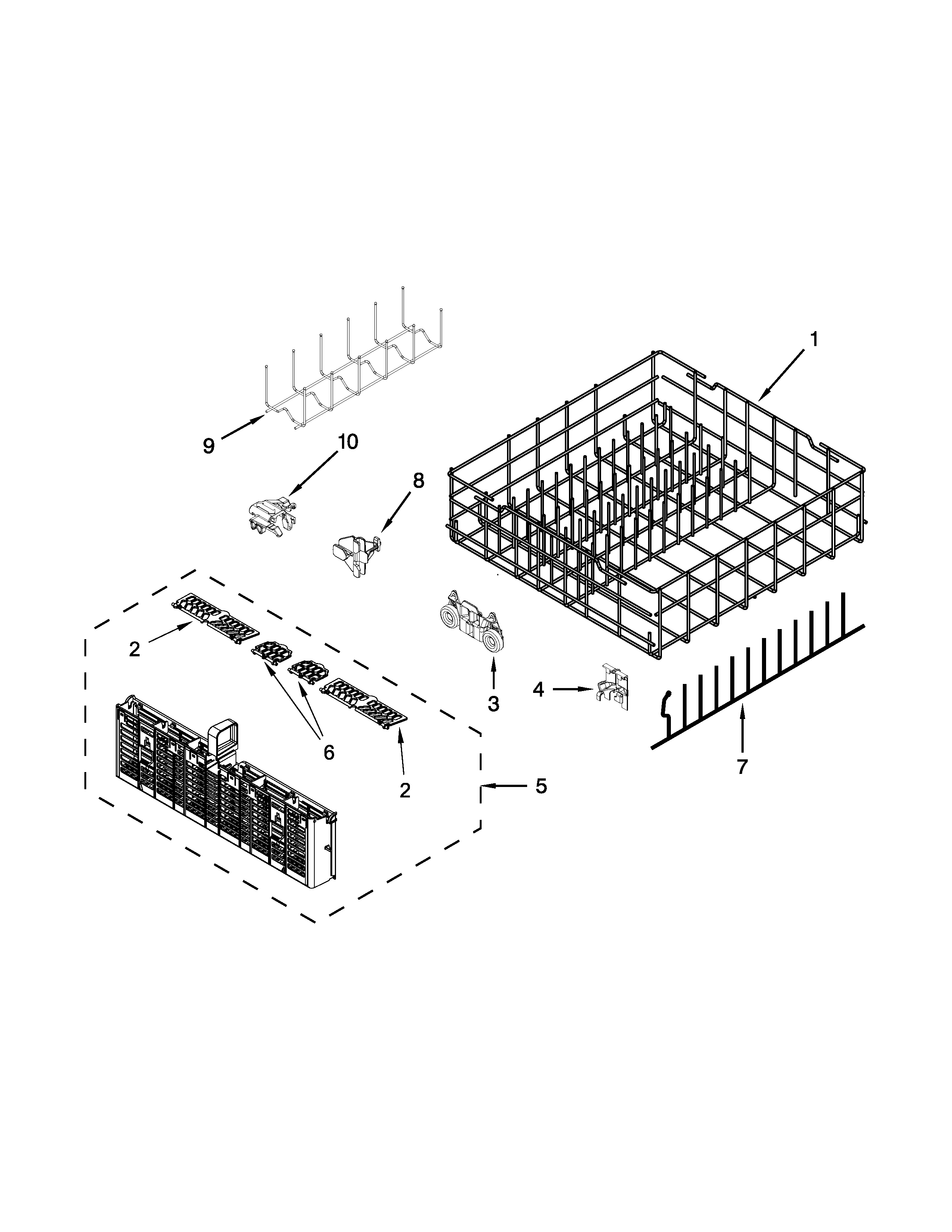 Whirlpool WDT920SADM2 lower rack parts diagram